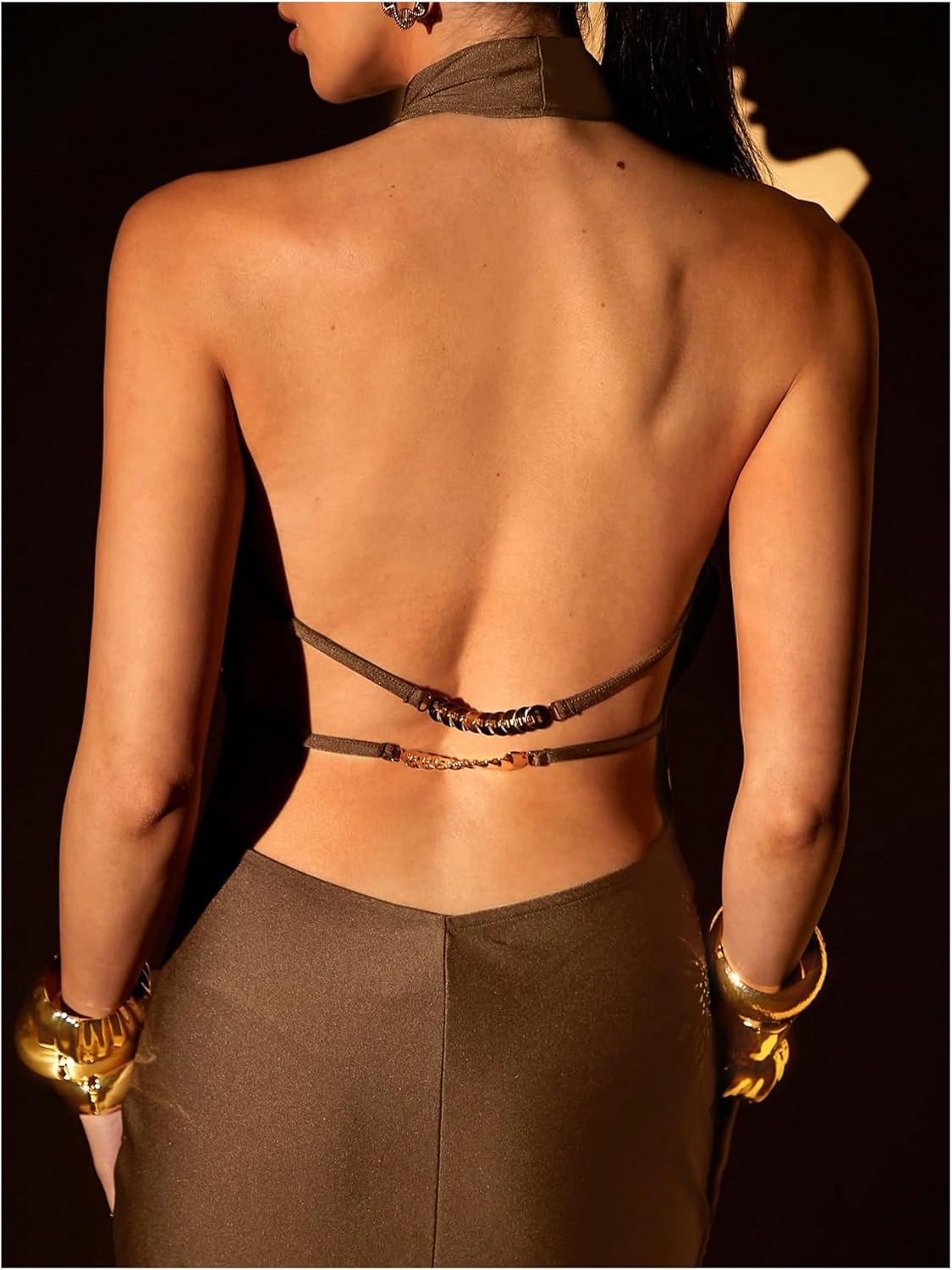 OYOANGLE Women's Sleeveless Bodycon Halter Fishtail Maxi Dress Elegant Backless Party Cocktail Prom Dress - Image 4