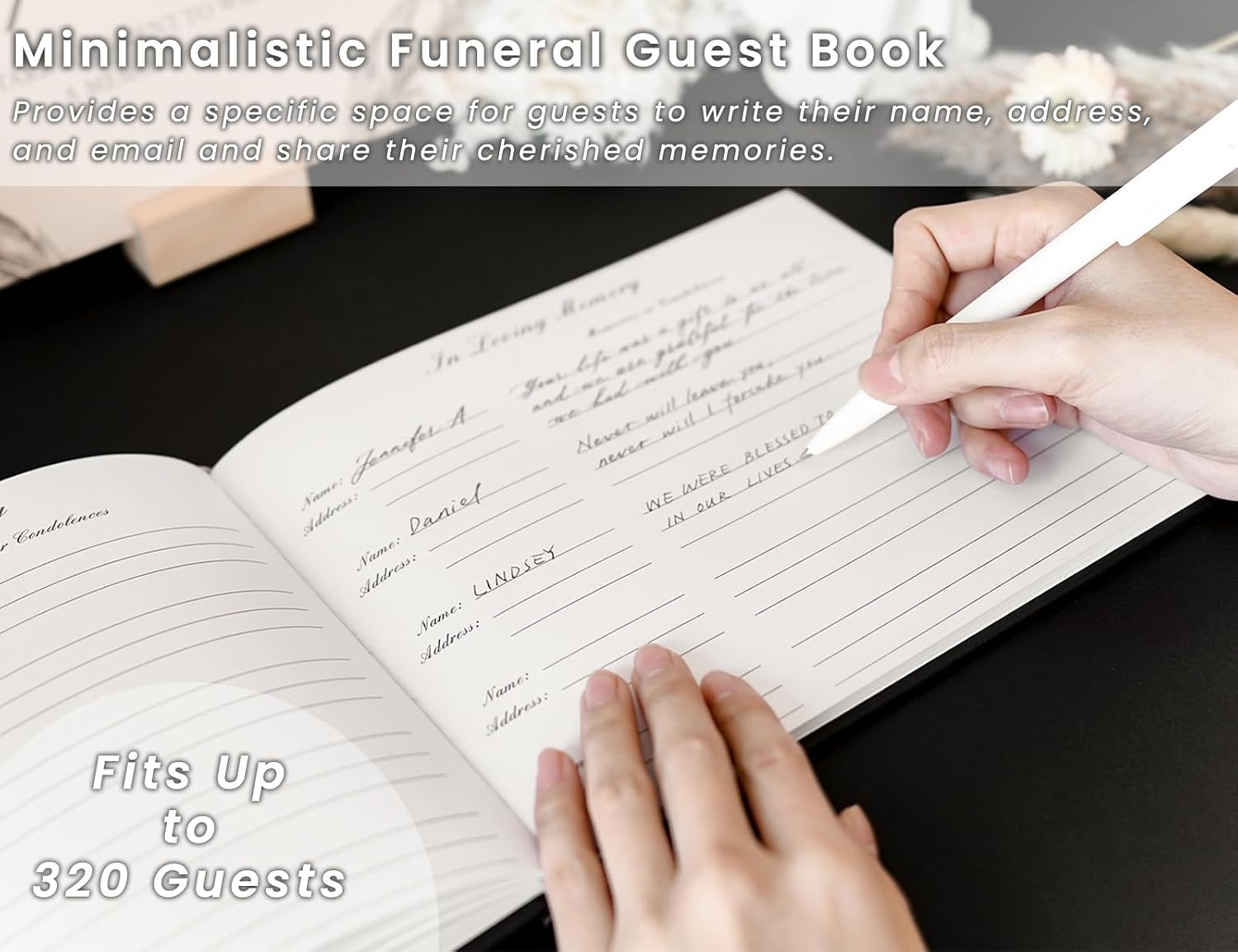 Celebration of Life Funeral Guest Book - Twill Guestbook with Memory Table Sign - Hardcover Guest Sign in Book for Funeral Service - 320 Entries, 9"x7.5", Black