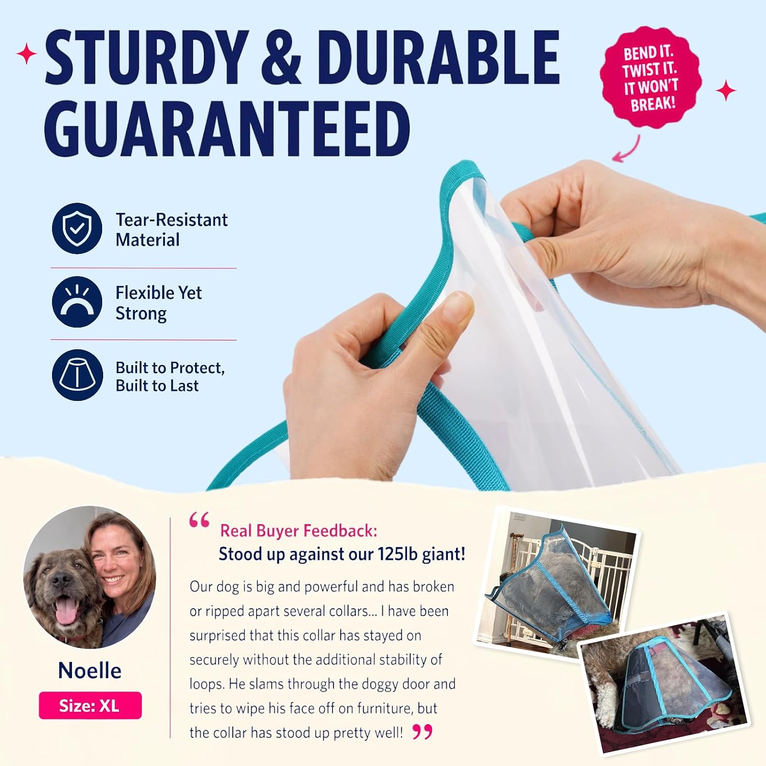 Soft Neck Pad - Hard Plastic Dog Surgery Recovery Cone Collar for Small Dogs, Clear Vision Cone for Dogs to Stop Licking, Comfy Dog Head Cones of Shame, Extra Long Elizabethan Collar, Blue-Green, S