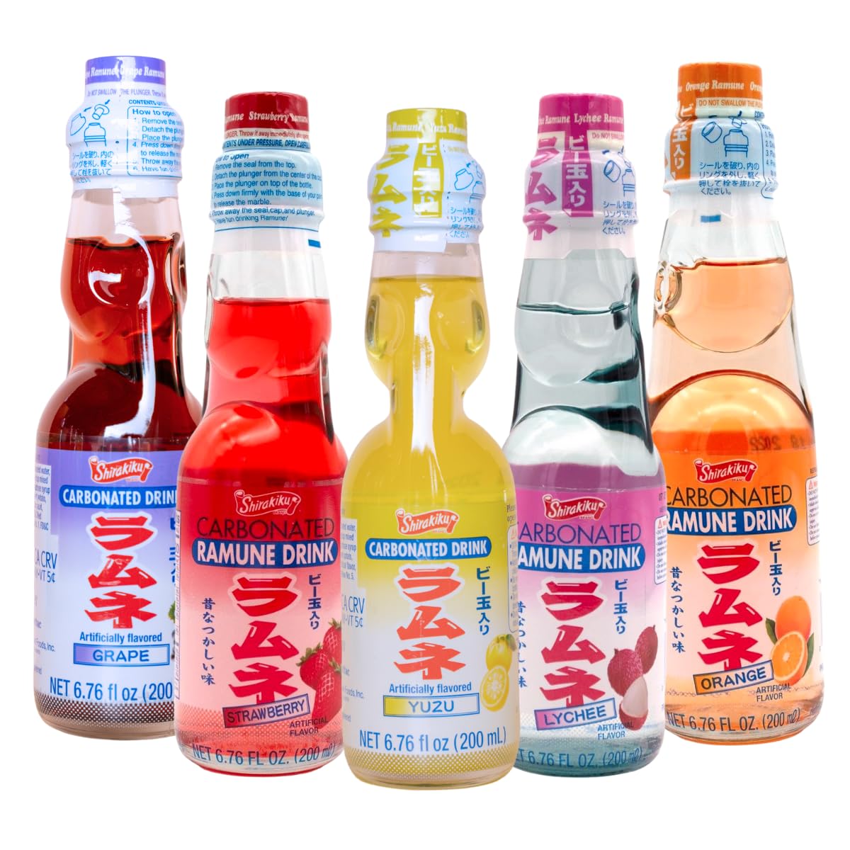 Ramune Japanese Soda Variety Pack – Yuzu, Lychee, Grape, Strawberry, and Orange.Japanese Marble Soda Drink Pack of 5 Ramune Japanese Soda Variety Pack – Yuzu, Lychee, Grape, Strawberry, and Orange.Japanese Marble Soda Drink Pack of 5