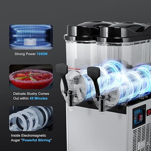 Miniatura 6 de TECSPACE Slushy Machine 2 tanques 8 galones, máquina comercial granizado 1060 W, 30L Slushy Maker para margarita, cóctel, vino, daiquiri