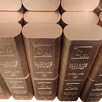 10 LB .999 Fine Copper Bullion Bar Elemental Design | Stamped Cu Symbol & Atomic Details | Pure Copper Cast Bar by Chalcolithic Metals