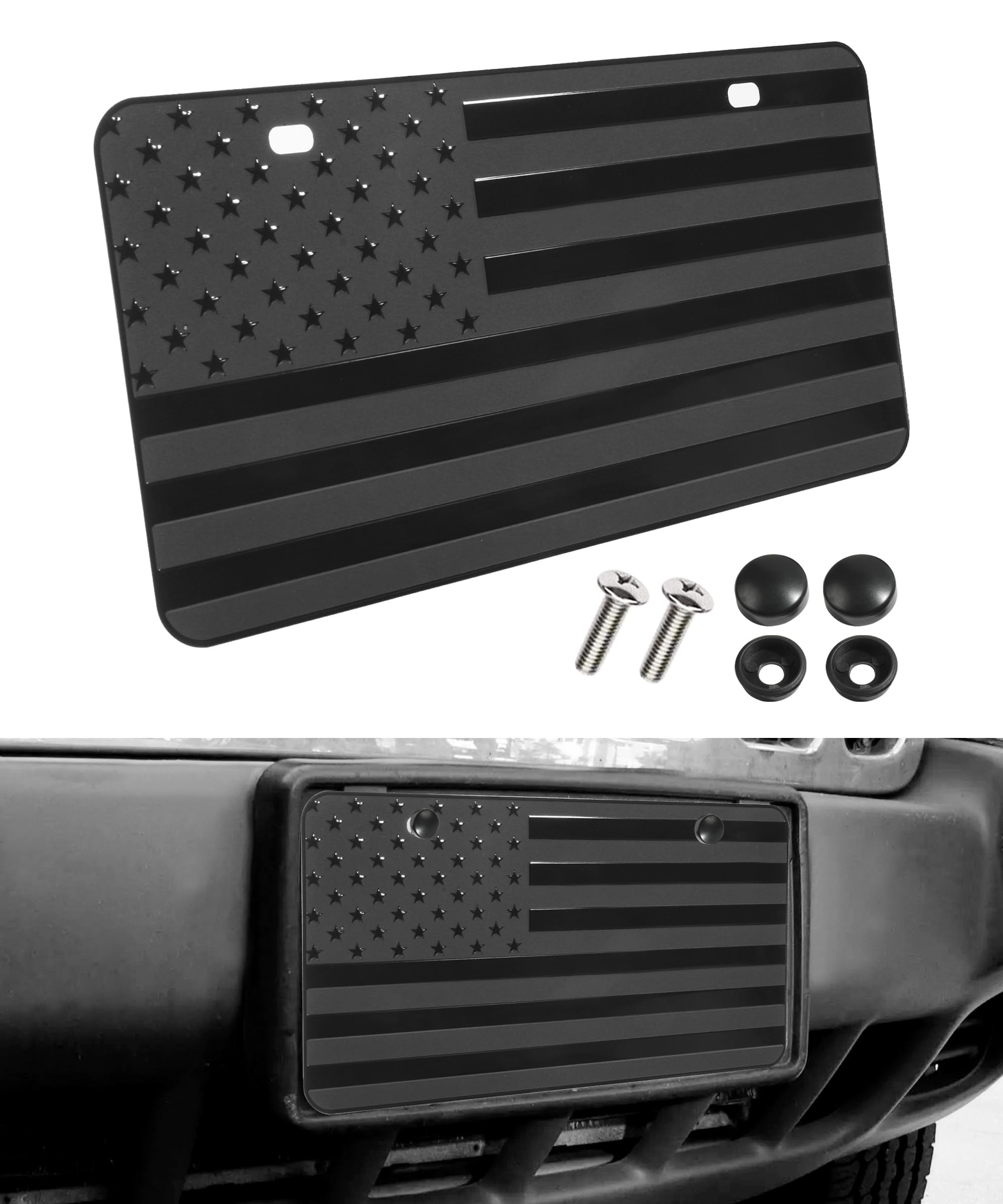 Photo 1 of SCUARI 3D American Flag License Plate Frame - Black Aluminum