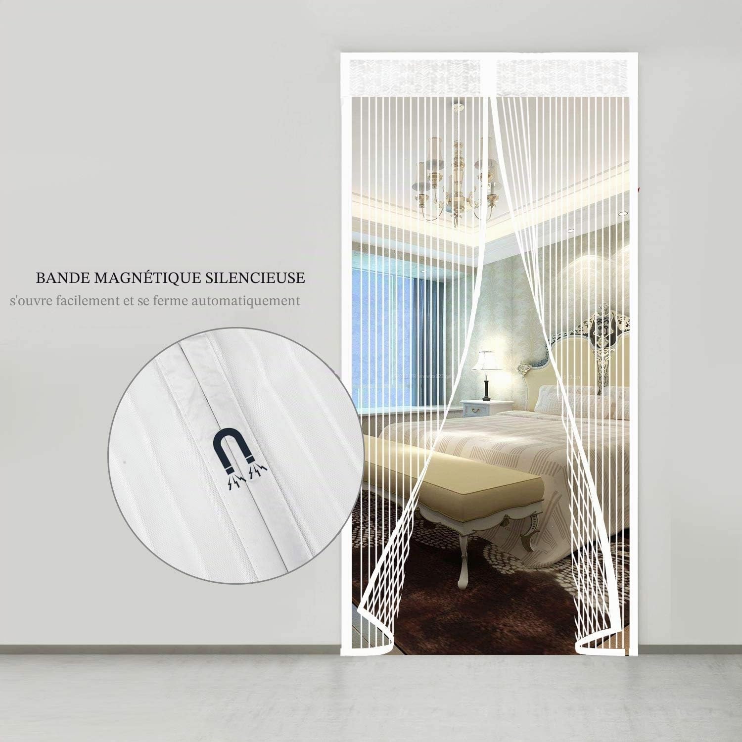 EXTSUD Moustiquaire de Porte Magnétique Fermeture Automatique Rideau Porte Anti insectes avec Aimants Sans Perçage (120x220cm, Blanc)