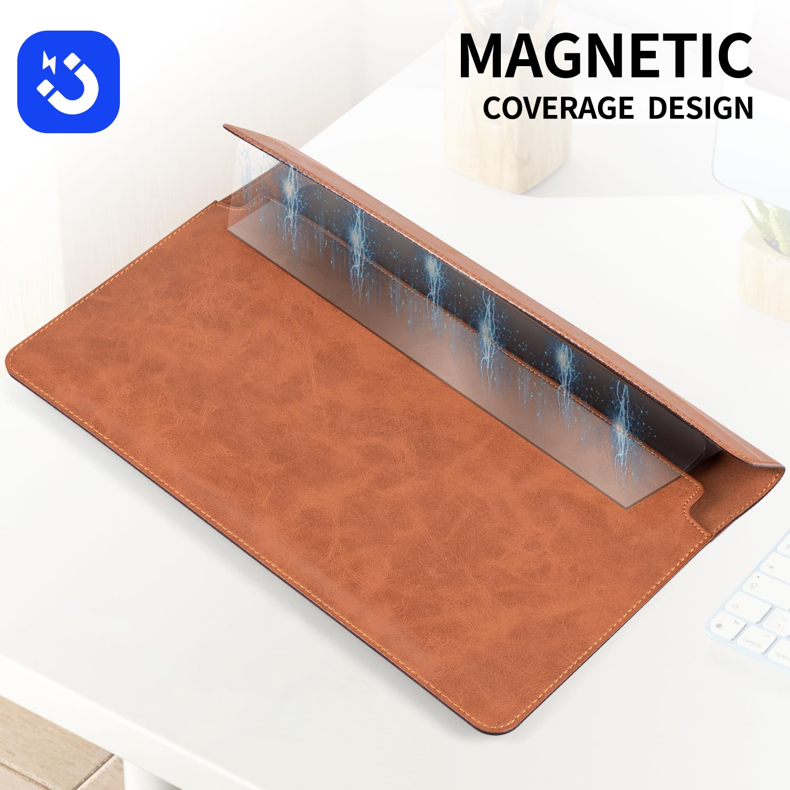 Funda de piel para laptop de 16 pulgadas compatible con MacBook Pro de 16 pulgadas M5 M4 M3 M2 M1 Pro/Max y MacBook Air de 15 pulgadas M5 M4 M3 M2, funda protectora de piel auténtica, marrón