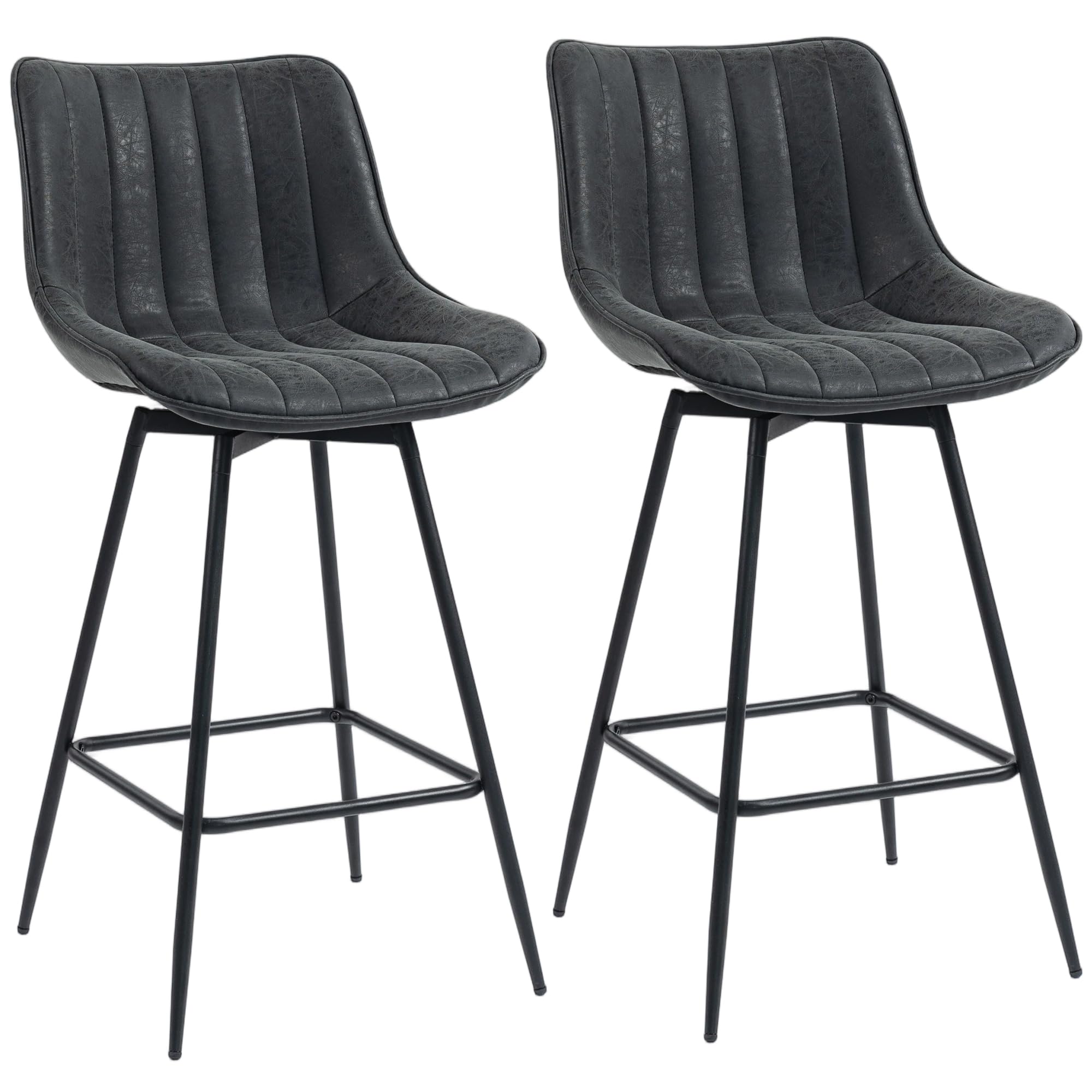 HOMCOM Swivel Bar Stools Set of 2 Backrest Height Adjustable, Black
