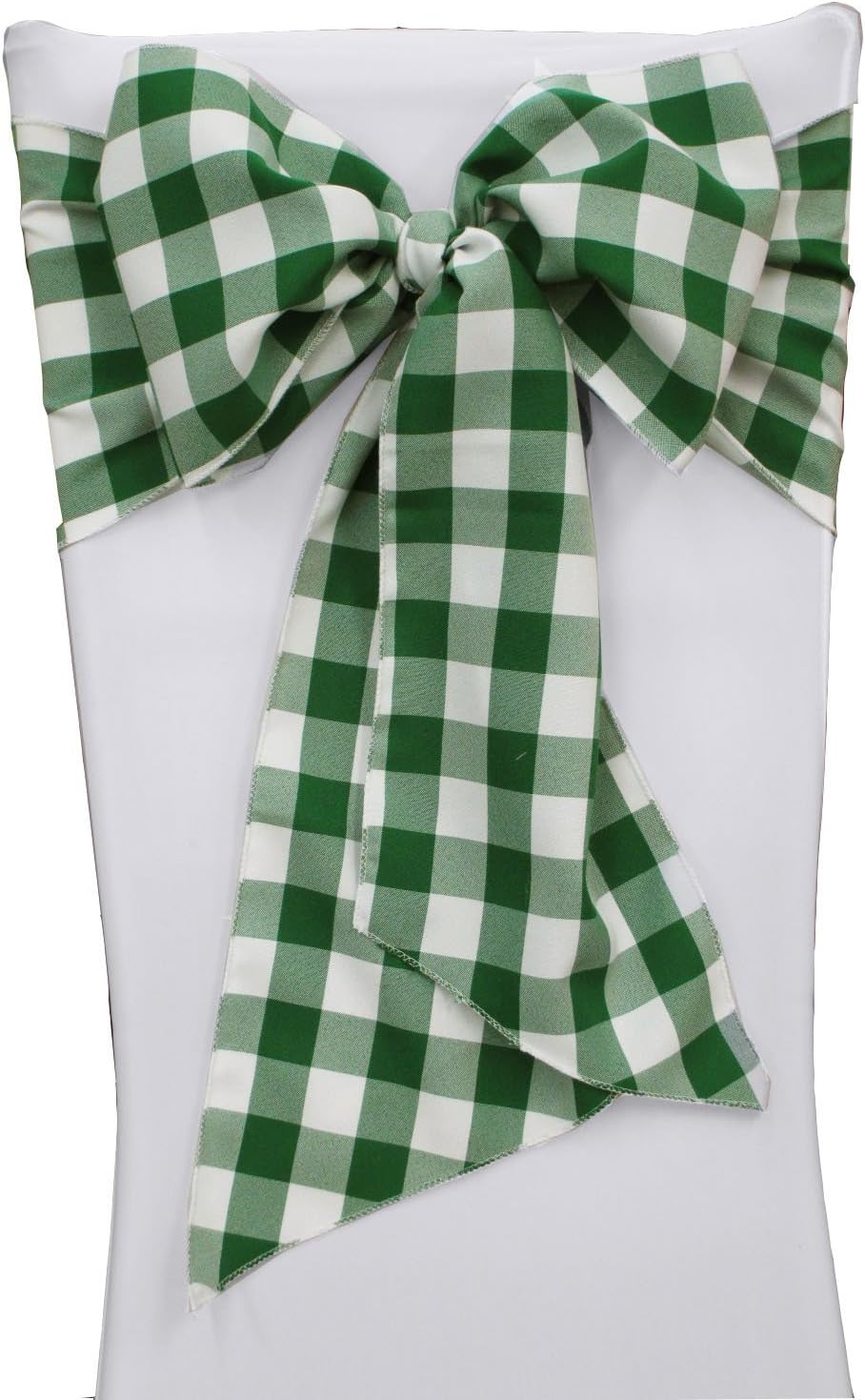 LA Linen Checkered Chair Bows Sashes, 8 by 108-Inch, Green/White, 10-Pack