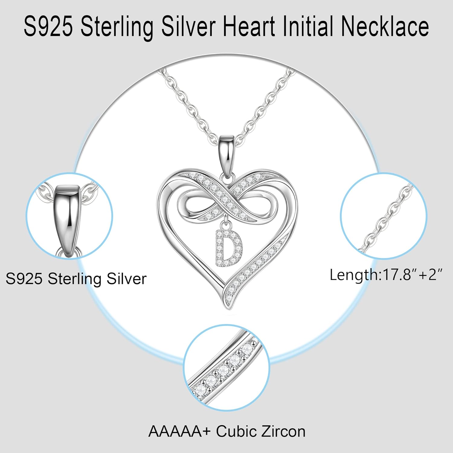 Infinity Heart Initial Necklaces for Women 925 Sterling Silver Infinity Initial Necklace Gifts for Women Dainty Heart Necklaces for Teen Girls