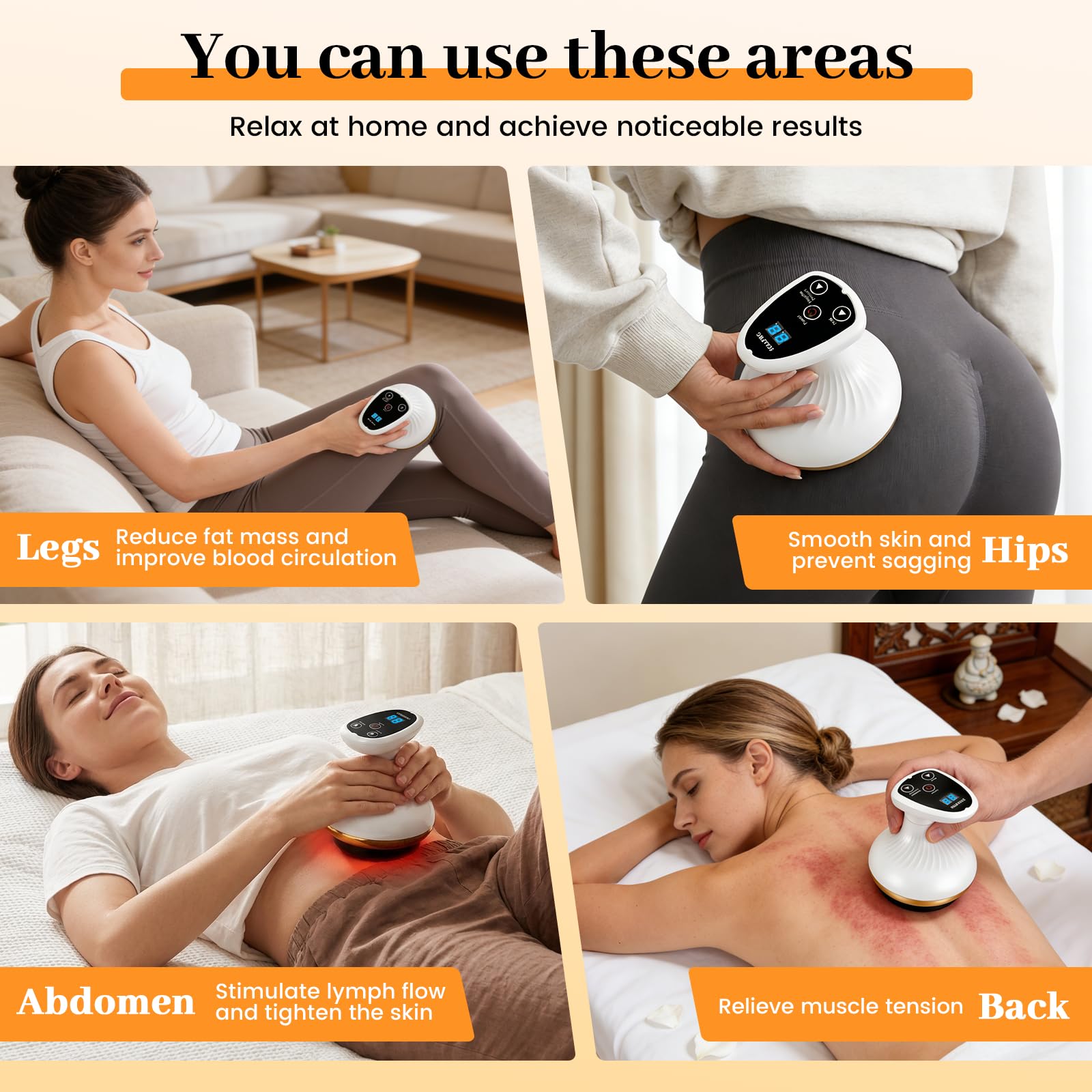 Vacuvia Cellulite Masseur 4 en 1 – Appareil de massage sous vide avec 9 niveaux de chaleur et rechargeable de type C, Gua Sha électrique avec 40 picots et 10 aimants pour une peau plus ferme et une
