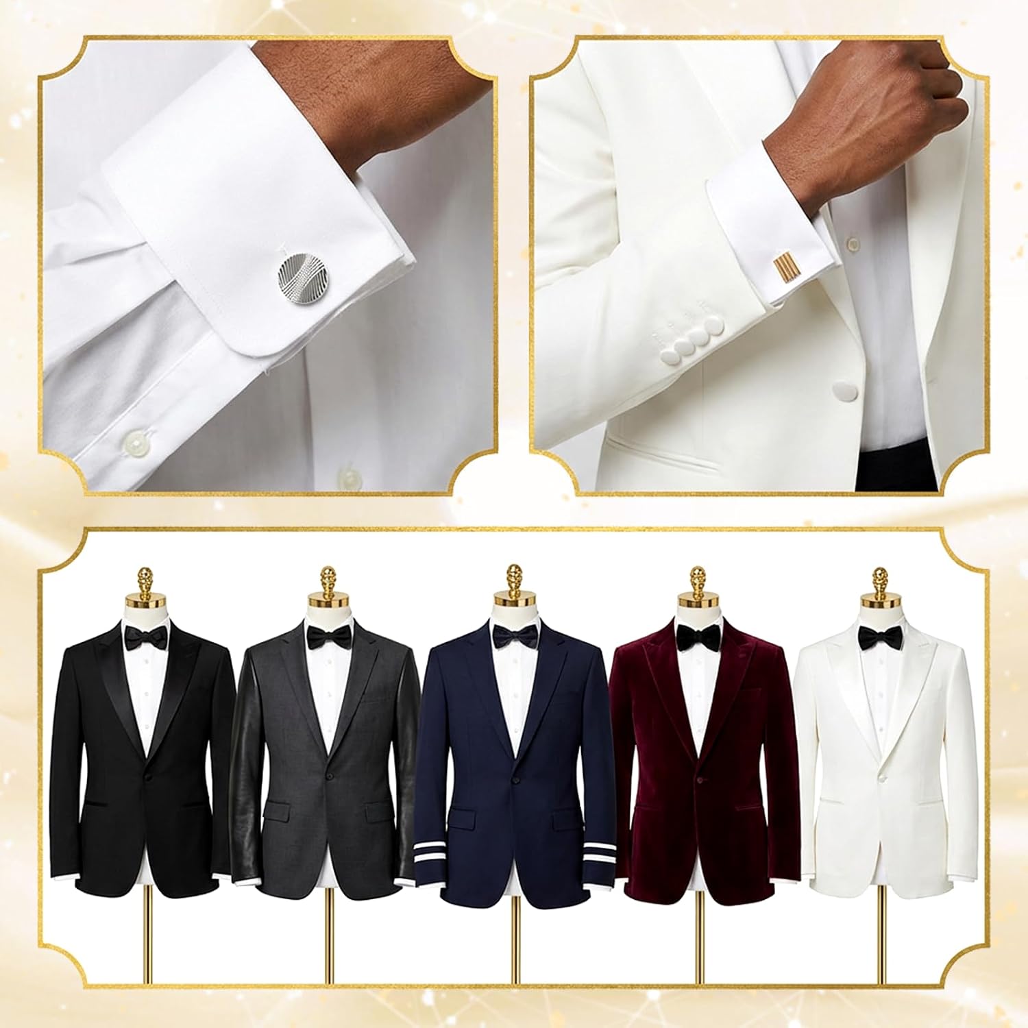 4 Pairs Cufflinks for Men, Classic Tone Cuff Links Mens, Gold Silver Striped Disc Square Mens Cufflinks, Elegant Men’s Jewelry Gift Business Wedding Formal Accessories for Shirt Suit
