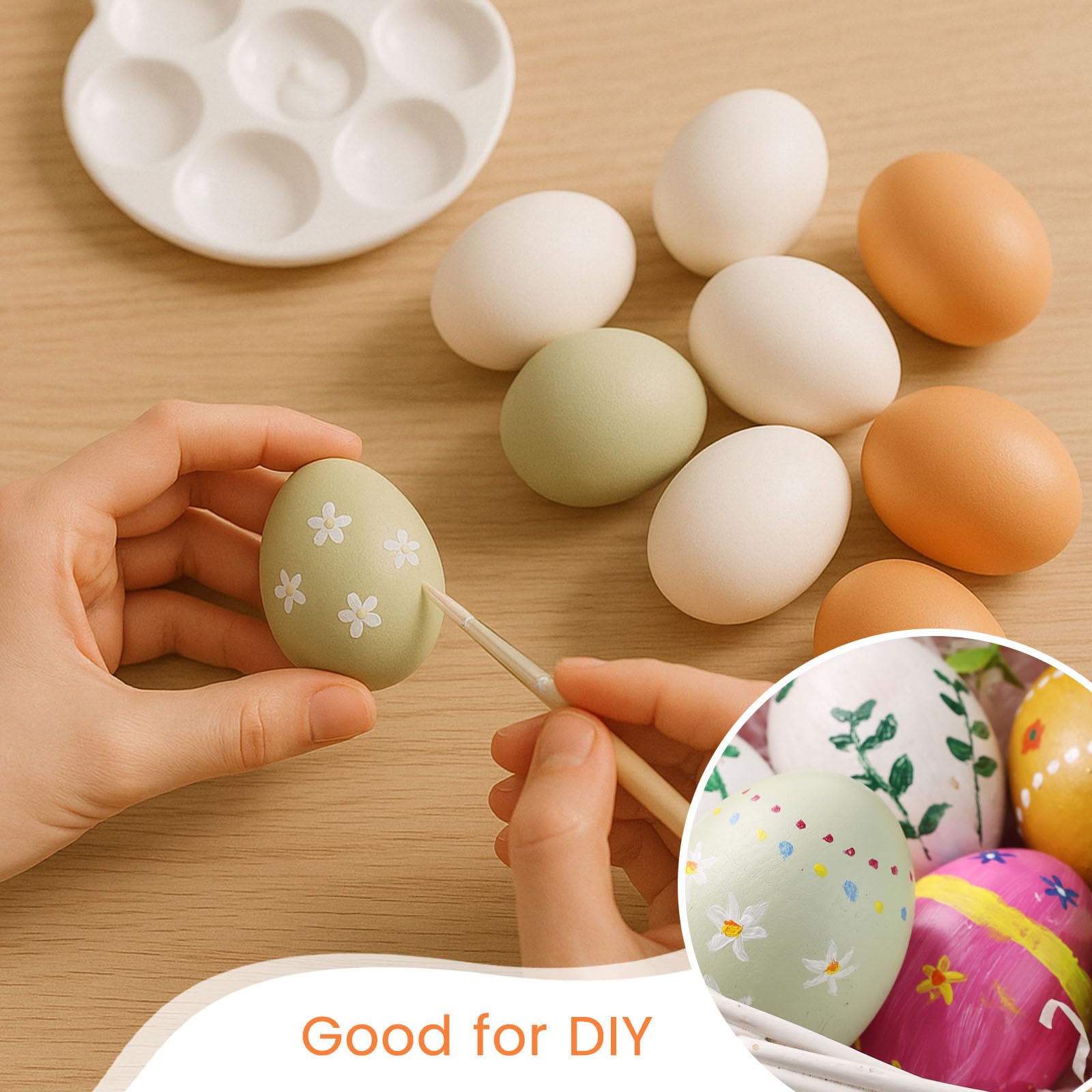 Huevos de Pascua de madera, 8 unidades, huevos de madera de 3 colores para manualidades, anidación de pollo, juguete de comida teñible 5