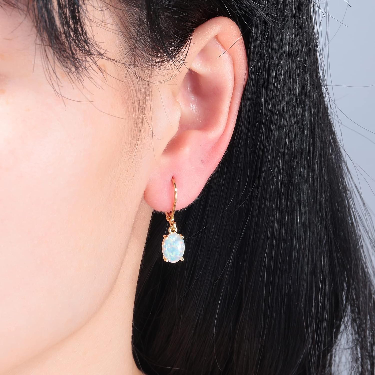 CiNily Oval Cut Opal Dangle Earrings for Women 14K Gold Plated Fire Opal Rhodium Plated Leverback Gemstone Drop Earrings Jewelry Mothers Day Gift for Her - Image 2