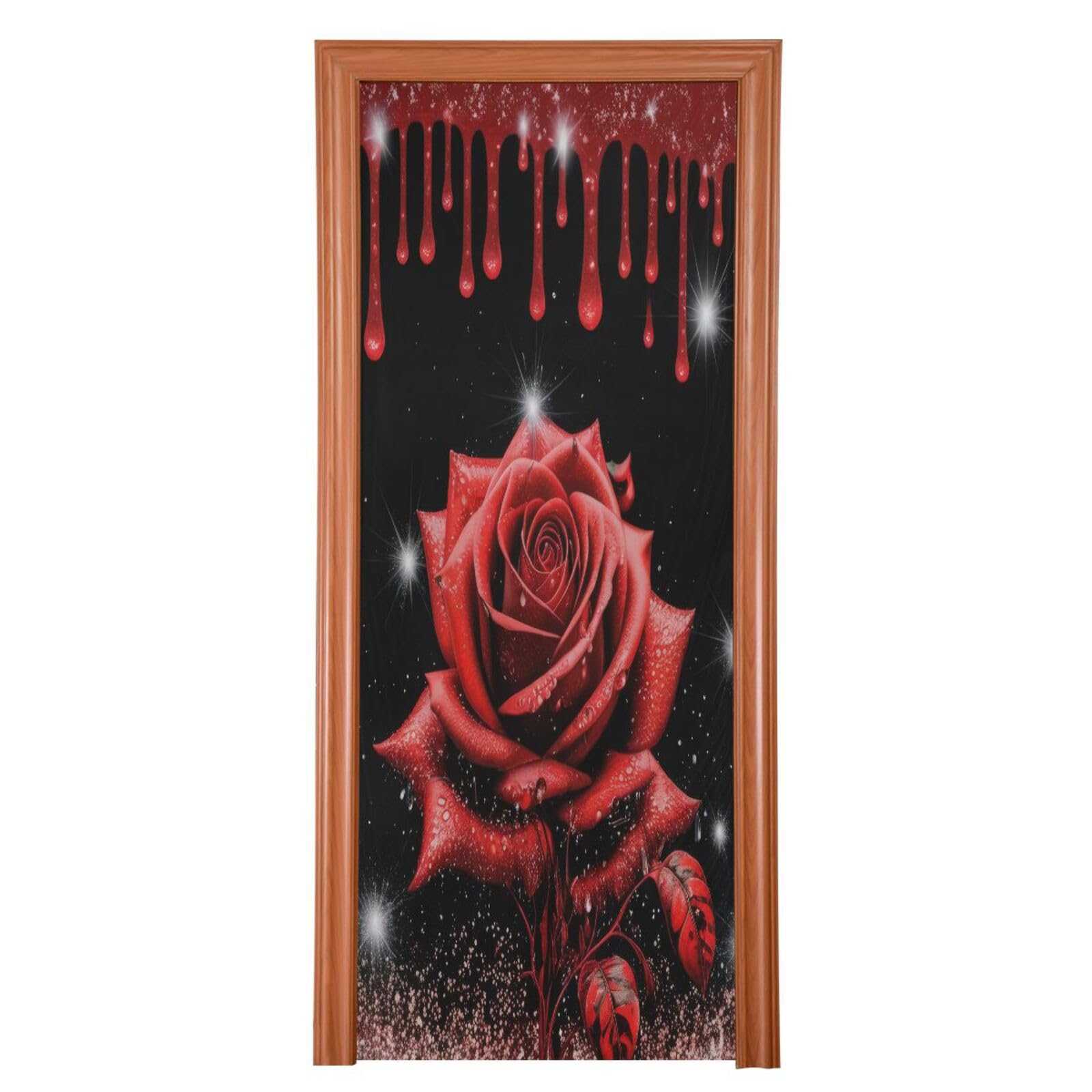FLildon Red Rose Flower Valentine's Day Door Cover Decoration, Party Accessory Porch Decor for Festive Ornament Room Door Covers 36 x 98 Inch