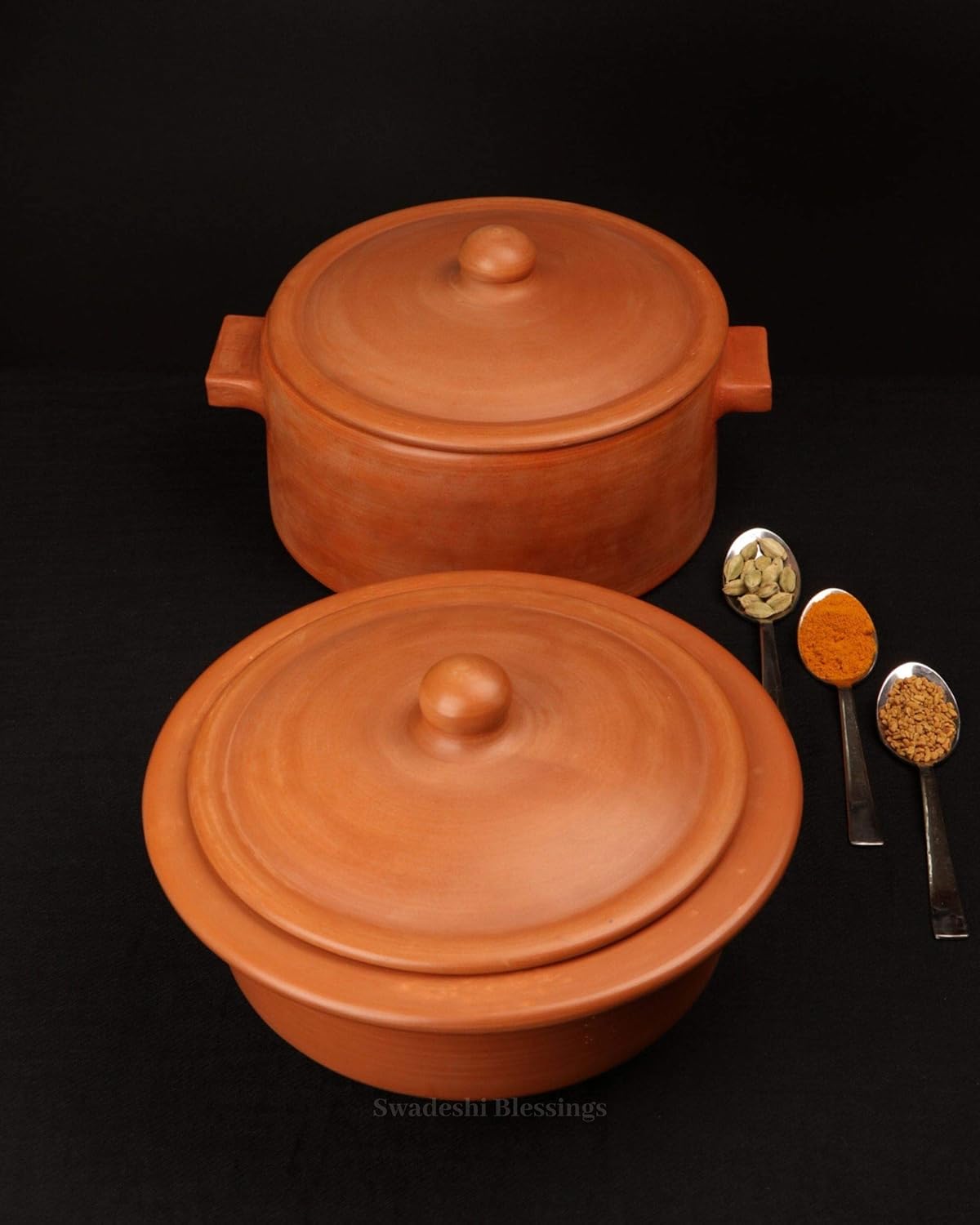 SWADESHI BLESSINGS Ongeglazuurde Klei Koekenpan/Aarden Wok/Klei Koekenpan, 10 Inches Exclusieve Range/Curry Saus Pan/Bakplaat/Spin Fry Pan
