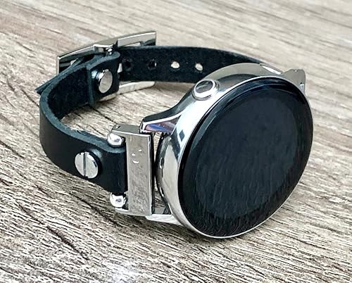 Miniatura 7 de SIMEON D Leather Band Compatible for Samsung Galaxy Watch 4 40mm 44mm & Watch 4 Classic 42mm 46mm Slim Black 10mm Adjustable Size Strap Bracelet
