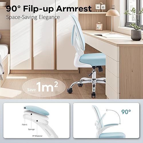 Miniatura 7 de Silla de oficina, silla de escritorio ergonómica de malla con soporte lumbar ajustable, silla de computadora con reposabrazos abatibles, sillas