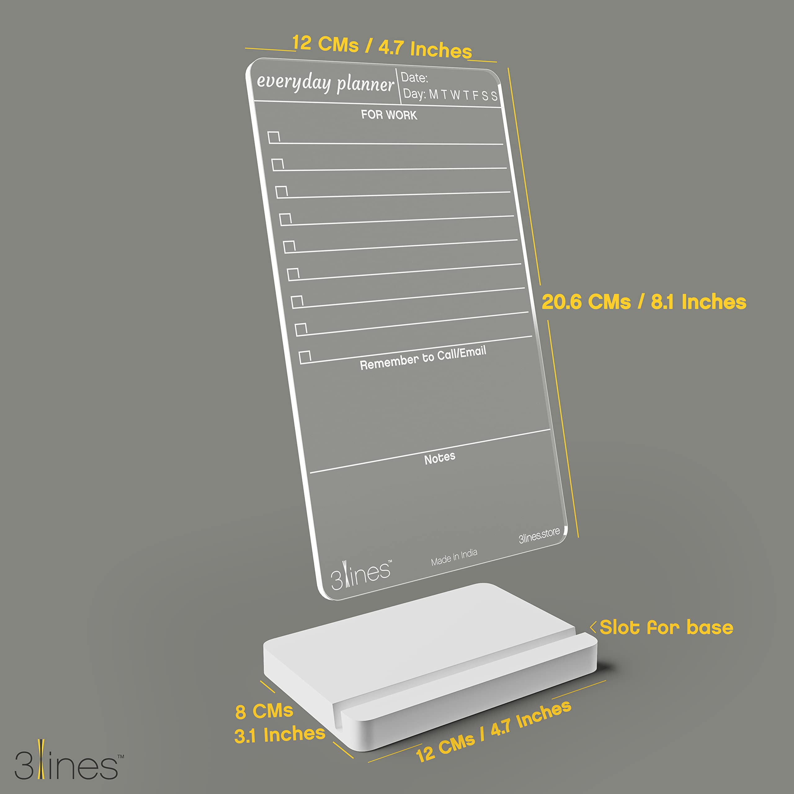 3 Lines to Do List Acrylic Board for Desk (20x12 CM) | Best Planner & Organiser | White Acrylic Base | with Marker & Cleaning Fabric | Everyday Planner for Work Transparent | Small Size 1