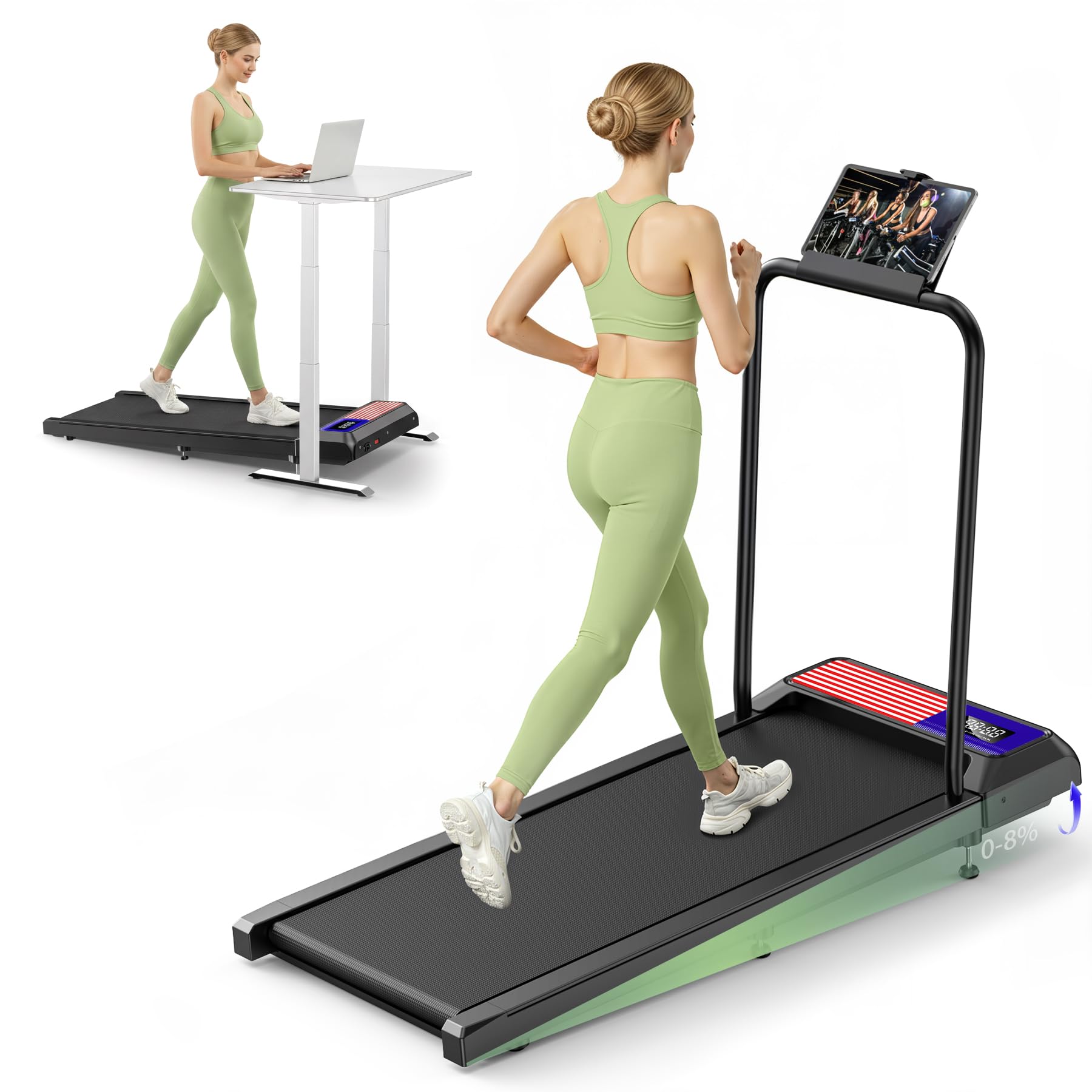 View 1 of ****FOR PARTS ONLY/ BROKEN*** Walking Treadmills Pad with Handles,Under Desk Treadmills with Removable Handle 2.5HP for Home and Office, 270Lbs Capacity Walking Treadmill with APP &Remote Control, LED Display