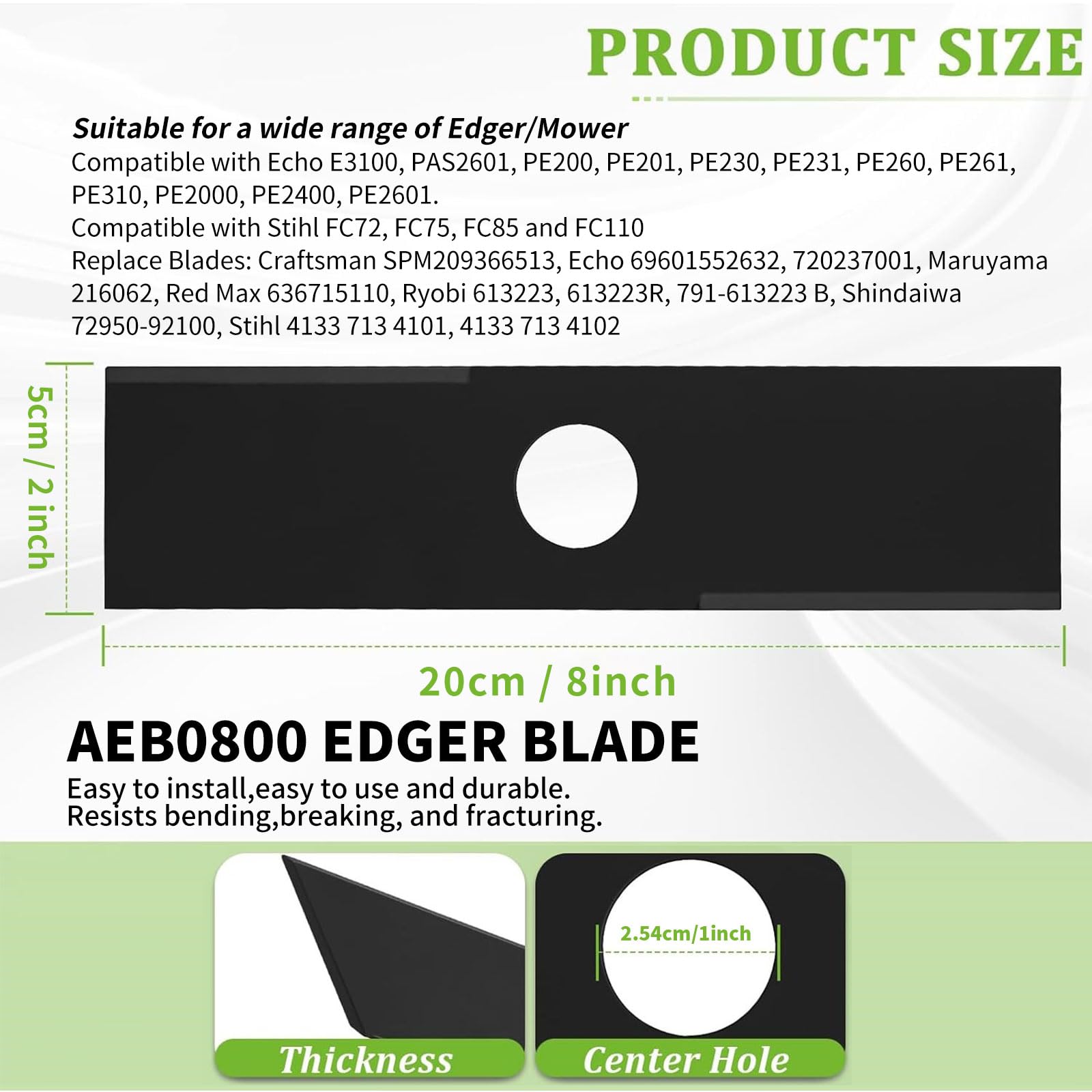 5 cuchillas giratorias para bordeadora (8 x 2 pulgadas) con agujero de 1 pulgada, adecuadas para la mayoría de bordeadoras, compatibles con Stihl, Ego, Echo, Ryobi, Kobalt Edger, reemplaza 720-237-001