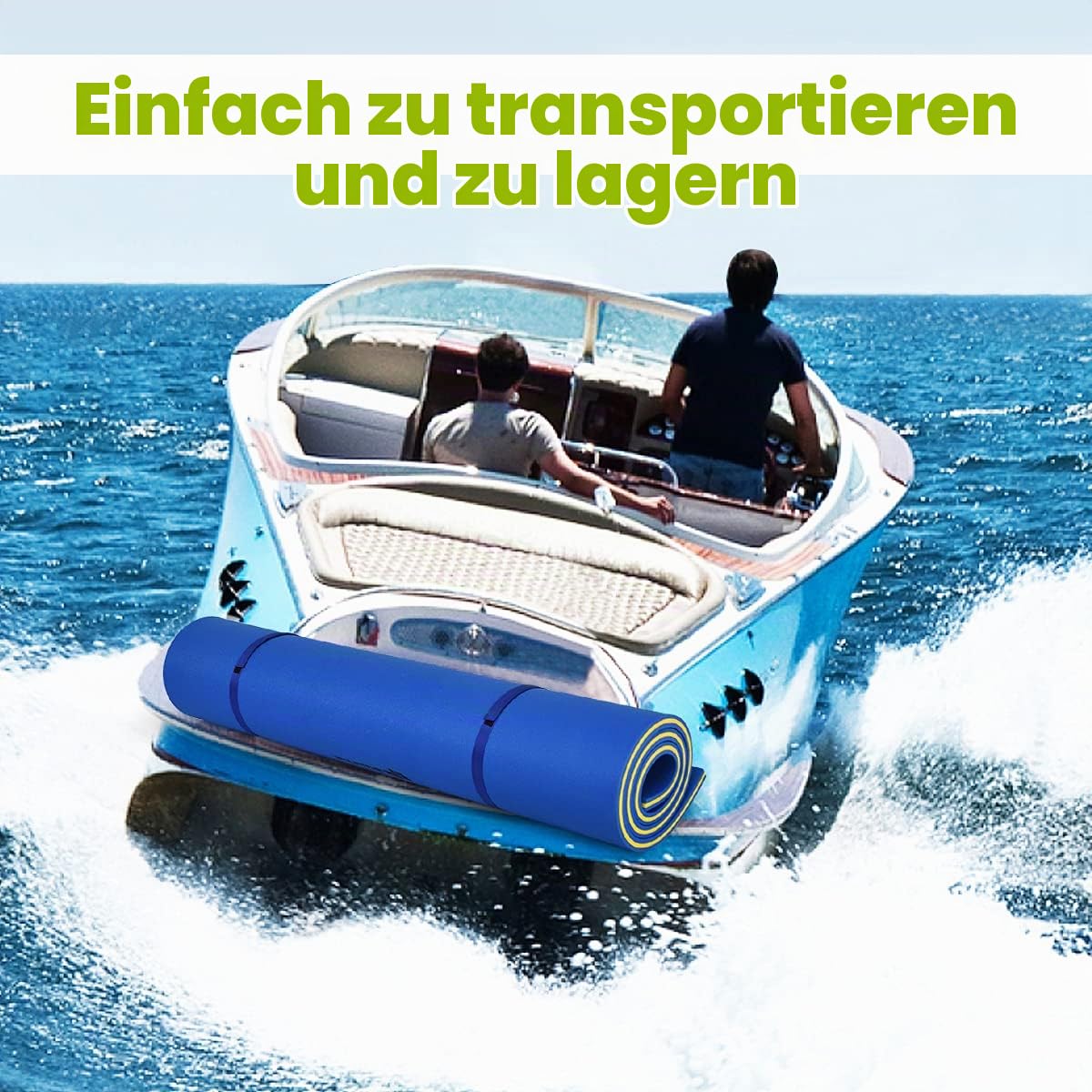 RELAX4LIFE 270 x 180 cm Wasserhängematte, Aufrollbare Schwimmmatte, Wasser Bett 300 kg belastbar (bis zu 5 Personen), Wasserliege aus 3-schichtigem XPE Schaum, Wassermatte für Erholung (Groß-Blau)
