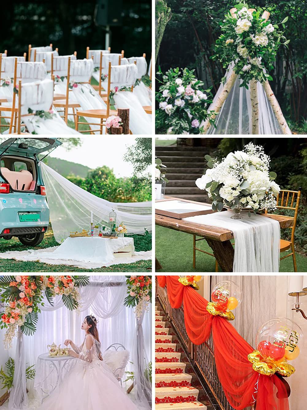 Tüllstoff Weiss 160cm Breite Tüll Deko Stoffe Weiß Chiffon Organza Stuhl Deko Hochzeit Dekostoff Transparent Querbehang Voile Vorhang für Hochzeit Party Geschenke Crafts Deko