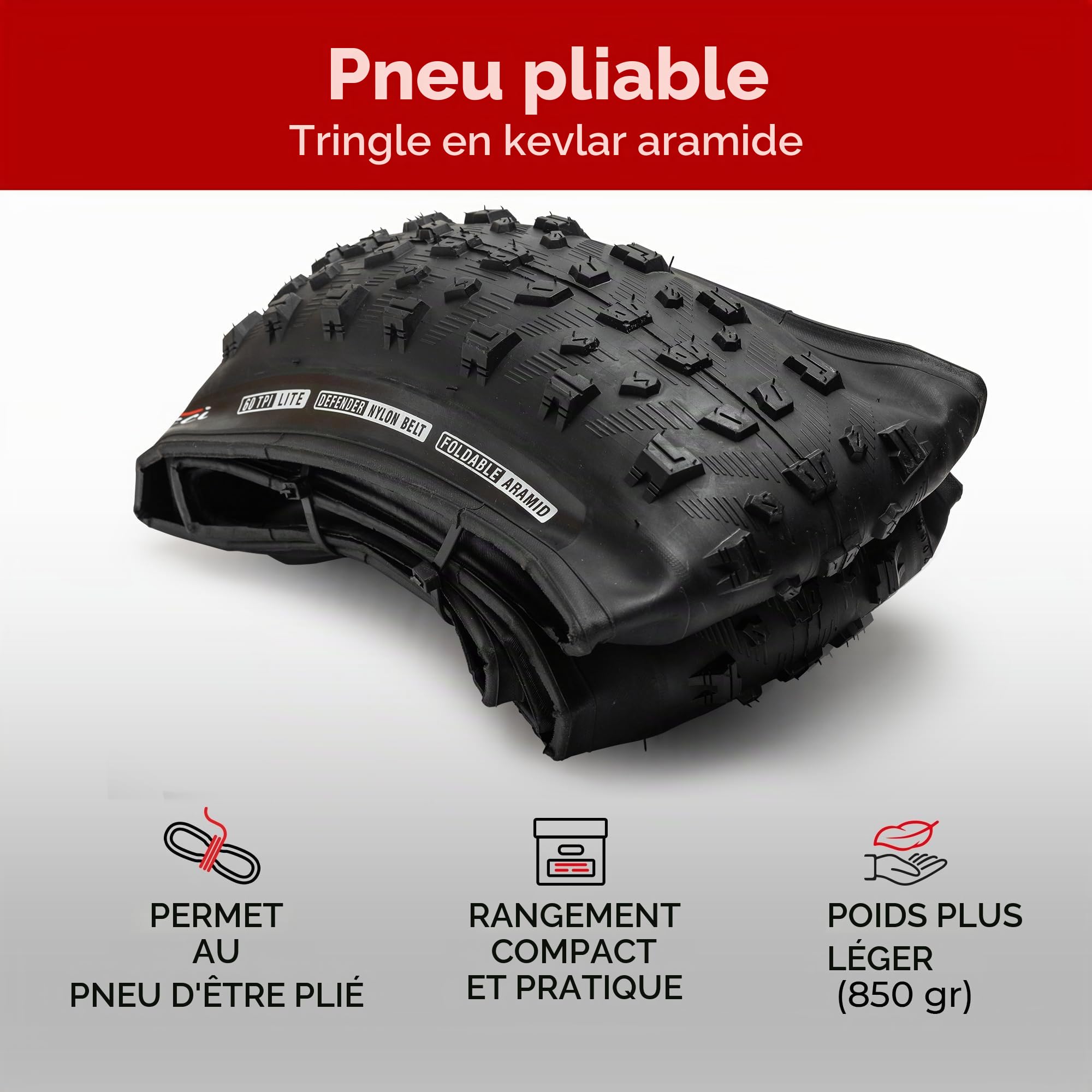 Fincci Velo Pneu VTT 27.5/29 x 2.35 Pouces - Paire Pliable Gravel Tire avec 1mm Nylon Protection Anti Crevaison, 60 TPI pour VTC, Montagne & Hybrid & Electrique Vélo, Tout Terrain, Vélo de Ville