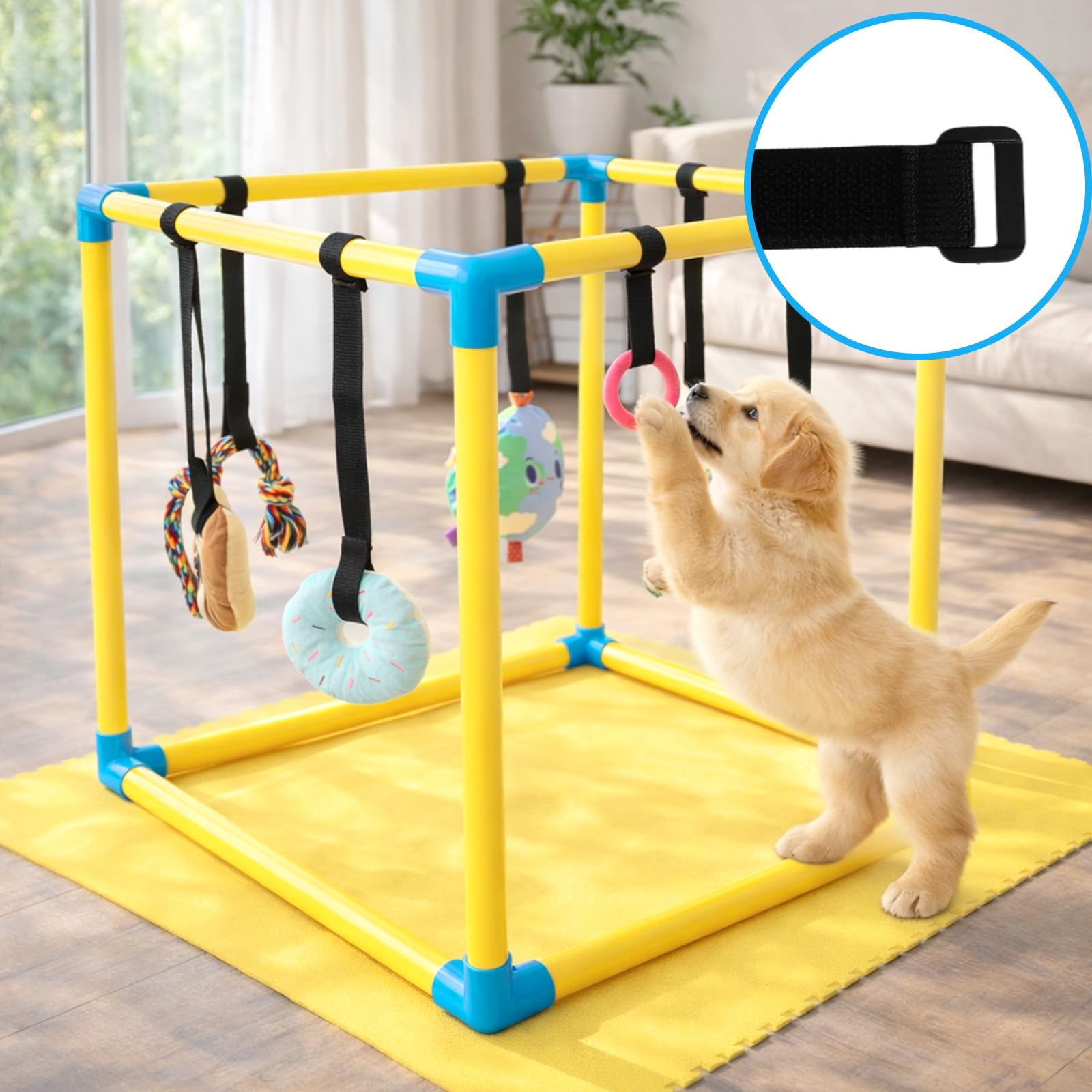 Penitue Palestra da gioco per cuccioli per cani di piccola taglia, 50 cm, in PVC, centro di attività per arricchire la struttura con 8 giocattoli interattivi da appendere per stimolazione mentale ed