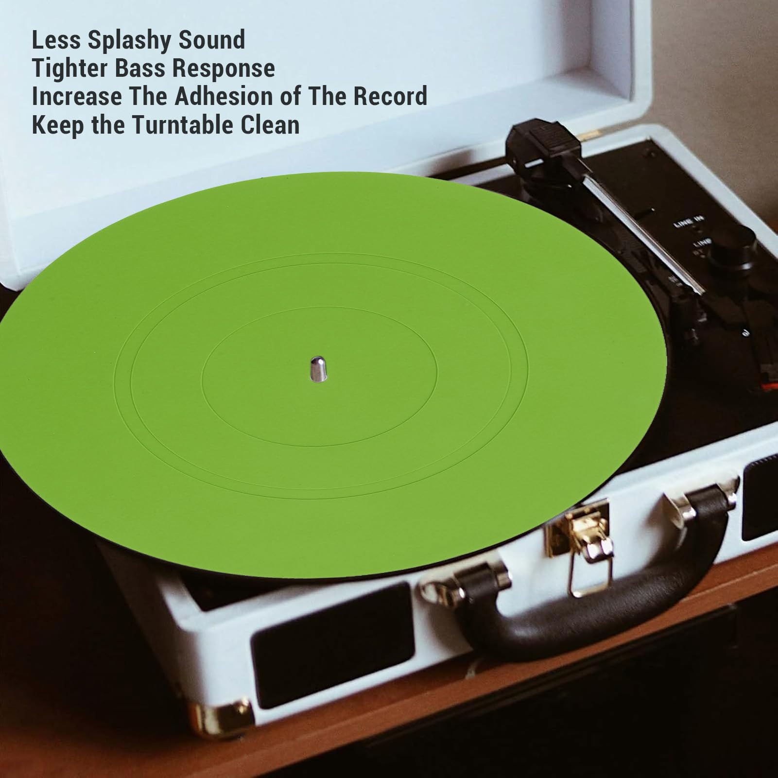 Turntable Platter Mat, Rubber Turntable Mat Universal Record Player Mat, Record Platter Slipmat for All Turntables, Record Players, Reduce Noise (Green)