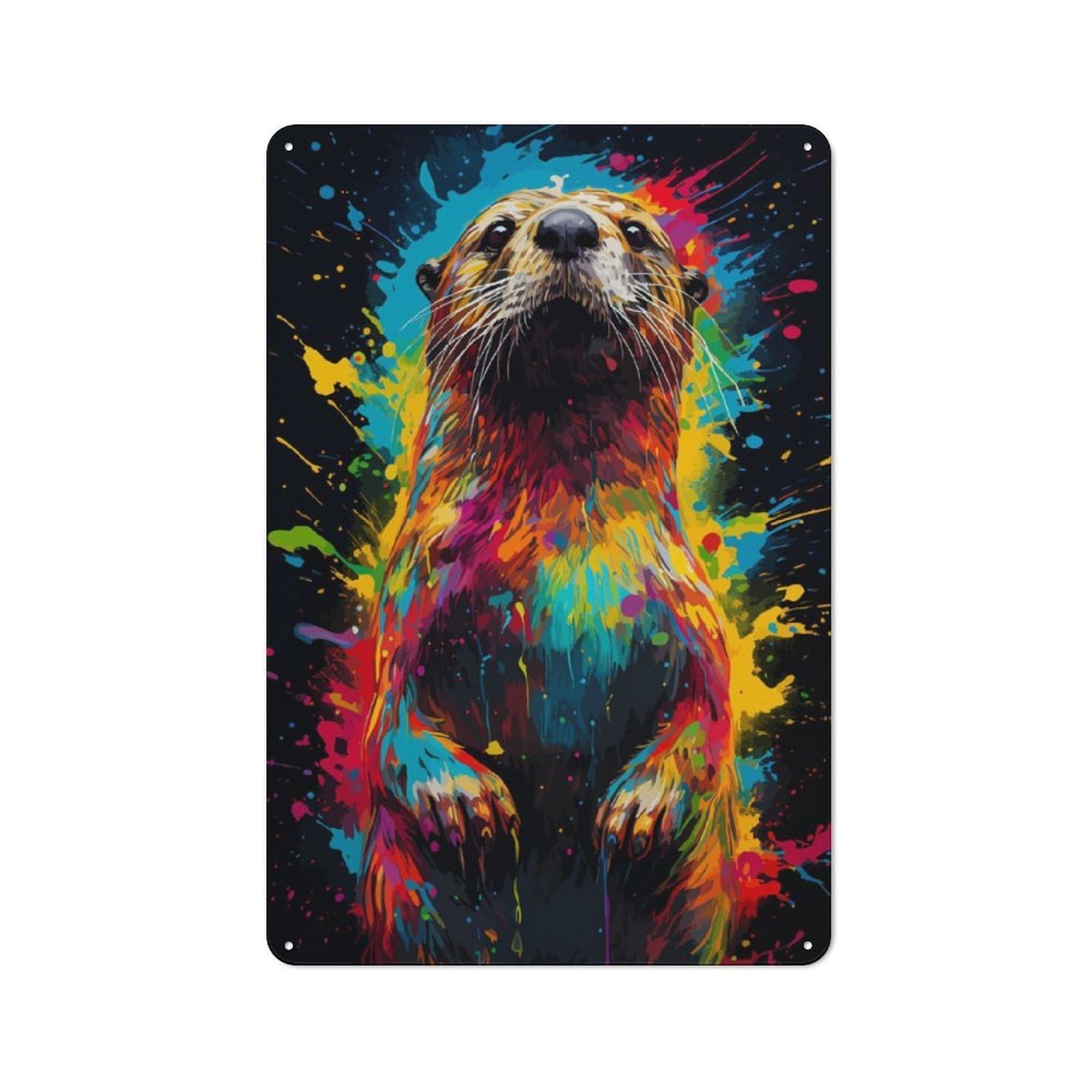 Junmoney Otter Painting Metal Sign 30X20cm With For Pub Or Café, Retro Decor, Suited To Café Interior Fans