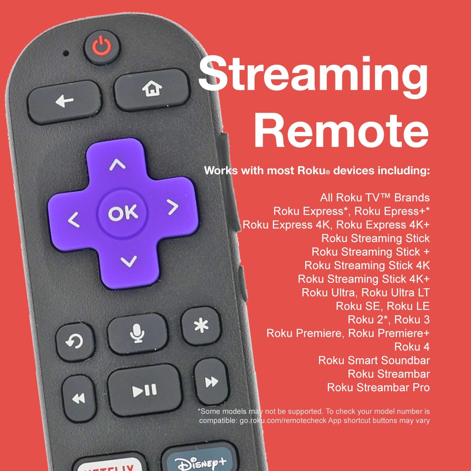 Anderic RC-GZ1 OEM Voice Replacement Remote Control for Roku Express, Premiere, Ultra, Streambar, Smart Soundbar – Voice Search, Infrared/RF Compatible, Easy Pairing, Durable Design