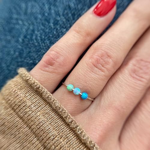 Miniatura 2 de MoonliDesigns Anxiety Ring Anti Stress Relief Fidget Worry Ring Adjustable Triple Opal Beads Spinner Ring Sterling Silver (12)