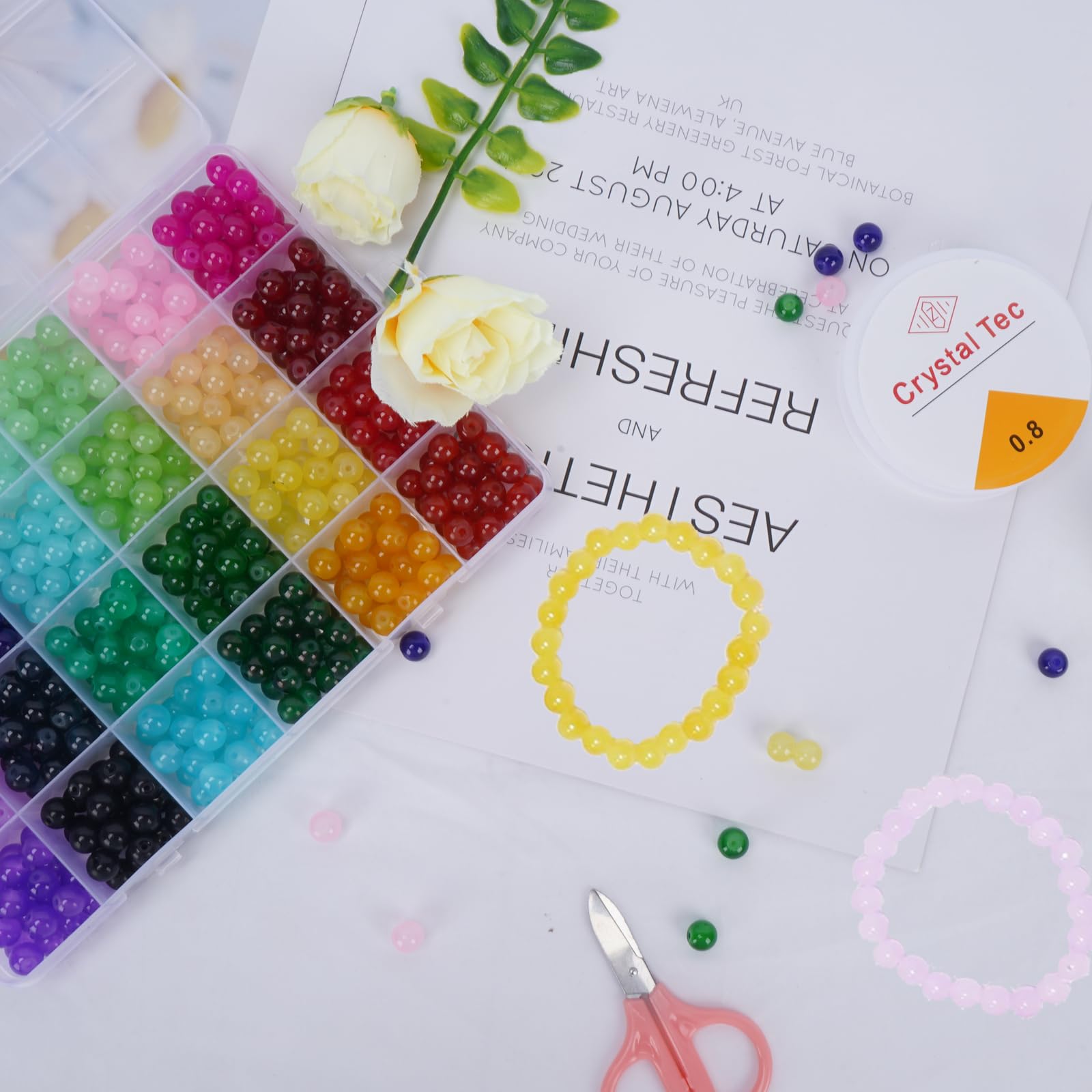 Zythrem 600 Pezzi Perline 8mm Gioielli di Collana e Braccialetti Colorate Perline per Bigiotteria Fai Da Te