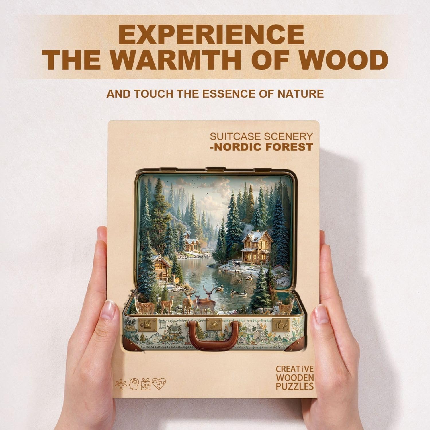 Suitcase Scenery-Nordic Forest Puzzles Adults Gifts Wooden 200 Pieces 11.4 * 11in