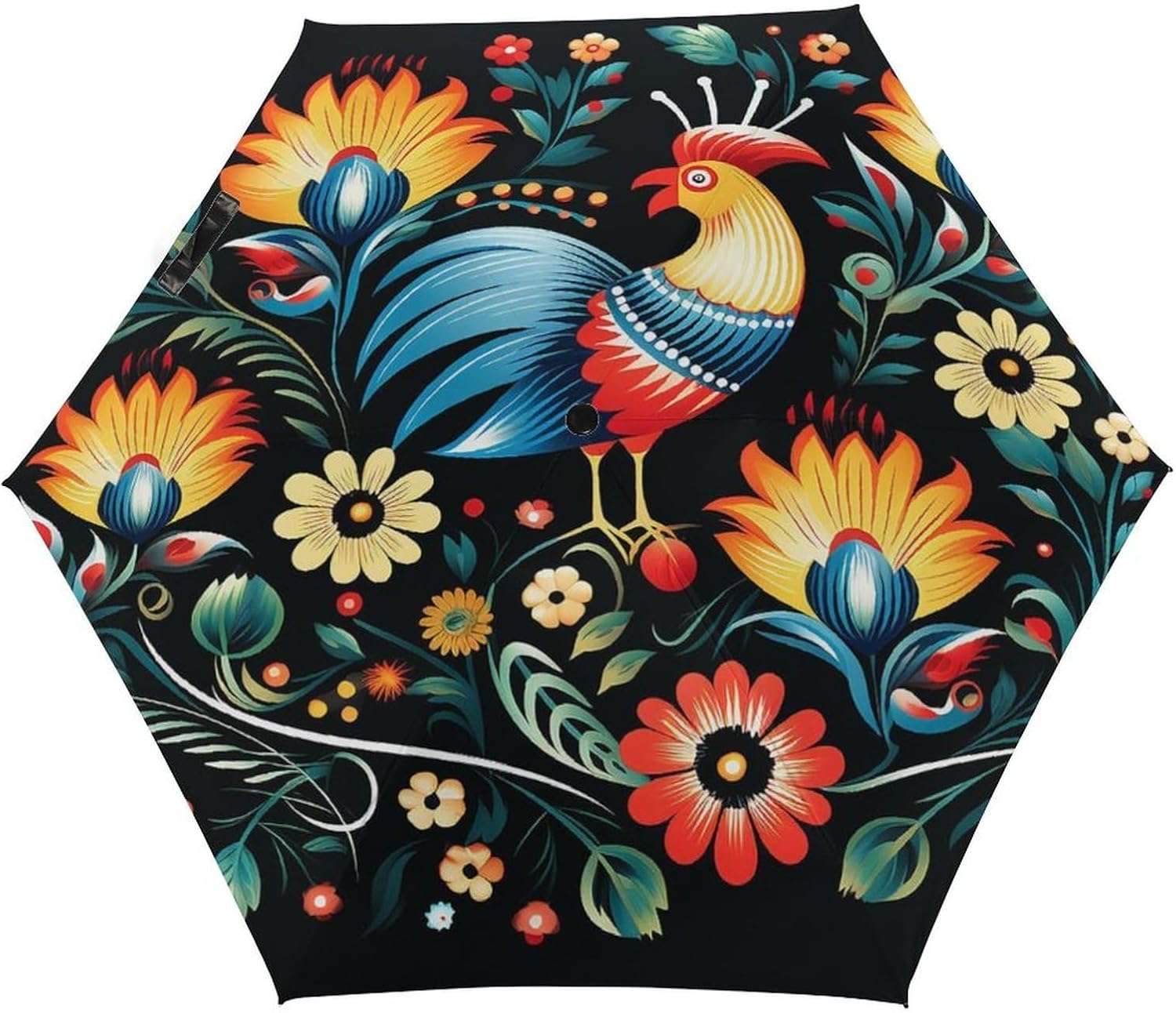 Polish Folk Art Pattern Printed Exterior 5 Fold Umbrella,Windproof Travel Umbrella for Sun Protection, Small Portable,Compact Umbrellas for Travel, Purse Or Backpack