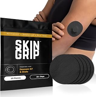 Skin Grip Adhesive Patches for Dexcom G7 & Stelo - Extended Supply(30 Pack) | Waterproof & Sweatproof Cover for Continuous Glucose Monitor Sensor, Strong Hold, Easy Application, 15+ Days of Grip, Black