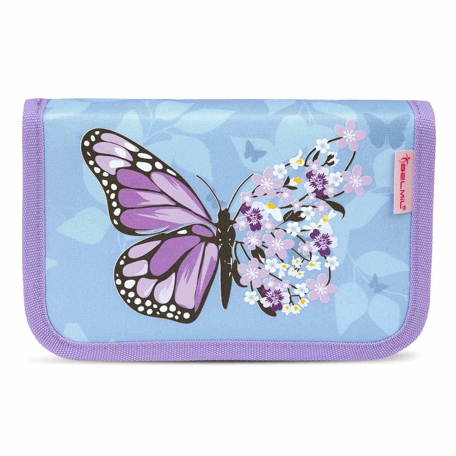 Belmil Mini-Fit Schulranzen Set 4 -teilig (405-33/AG/S) (Purple Blue Butterfly)