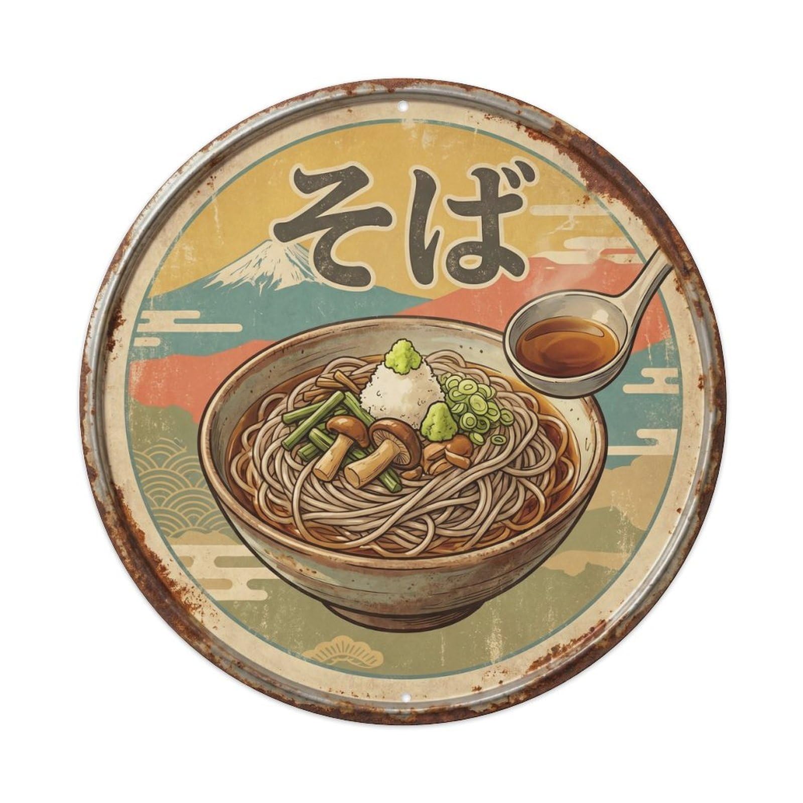 Cxhjca 8X8inch(20X20cm) Japanese Soba Buckwheat Noodles Travel Ramen Shop Bowl Metal Tin Sign