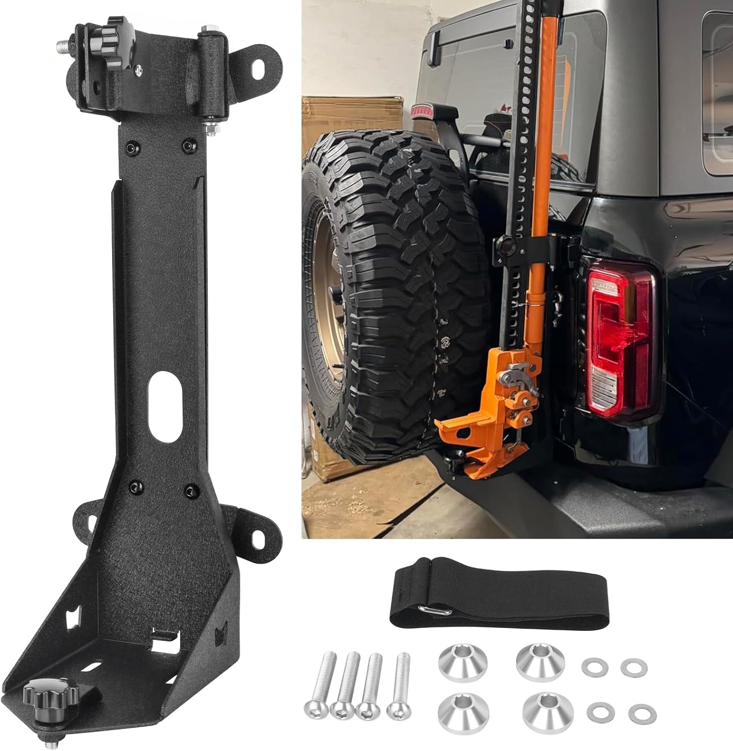 High Lift Jack Mount Carrier Mounting Brackets Rear Hi Lift Jack Mount Compatible with Ford Bronco Offroad 2/4 Door 2021 2022 2023 2024