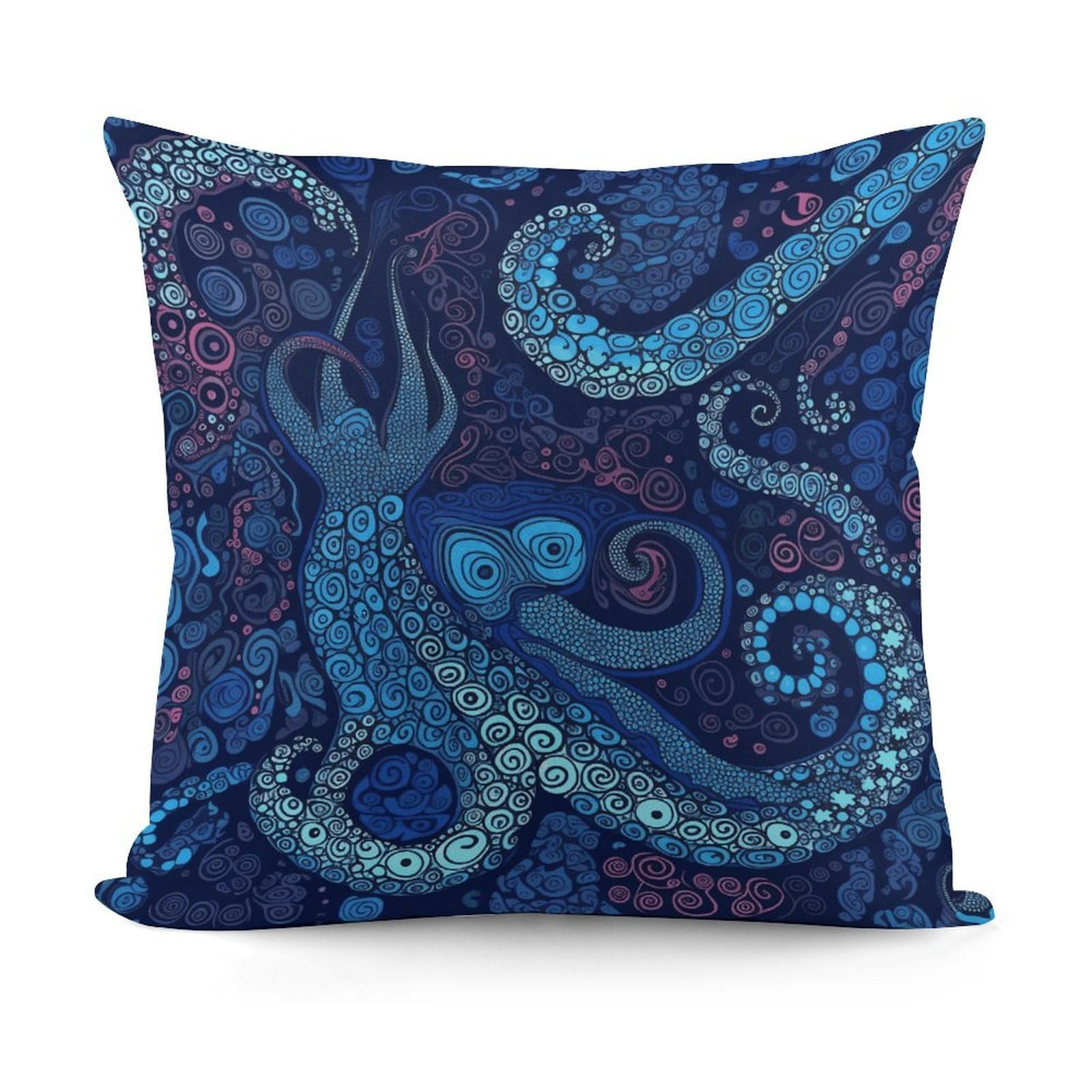 VstaDank Decorative Blue Octopus Throw Pillow Covers Luxury Soft Pillowcases Fluffy Plush Accent Pillow Cases Personalized Square Lumbar Pillows Shells for All Seasons 18" X 18"