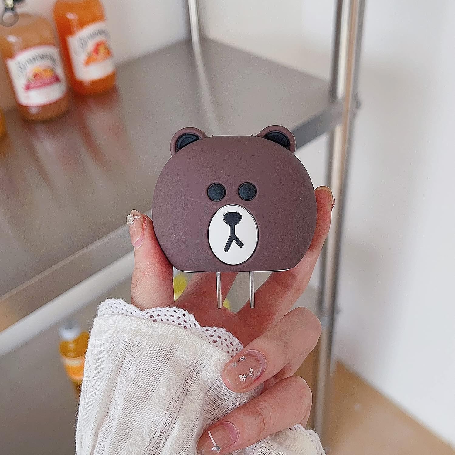 INEFABLE Charger Case Cover Protector with 3D Cute Pattern for iPhone Charger only 18W & 20W, Data Charging Cable Wire Saver Protective Cable Cover Full Protection - Set Of 1 (Brown Bear)