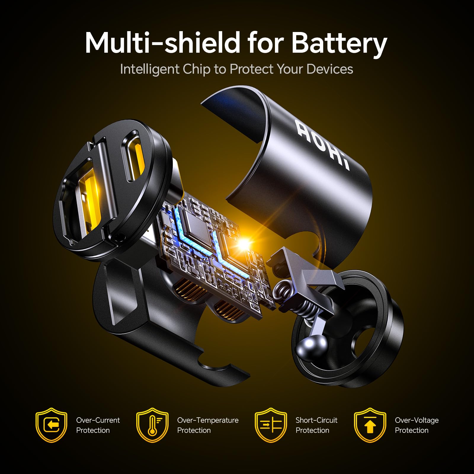 AOHI Cargador de coche USB C, PD 45W y QC 30W 2 puertos tipo C, cargador de coche de carga rápida para MacBook Pro/Air, iPhone 17/16/15Series, Galaxy S24/S23, iPad Pro, AirPods y más