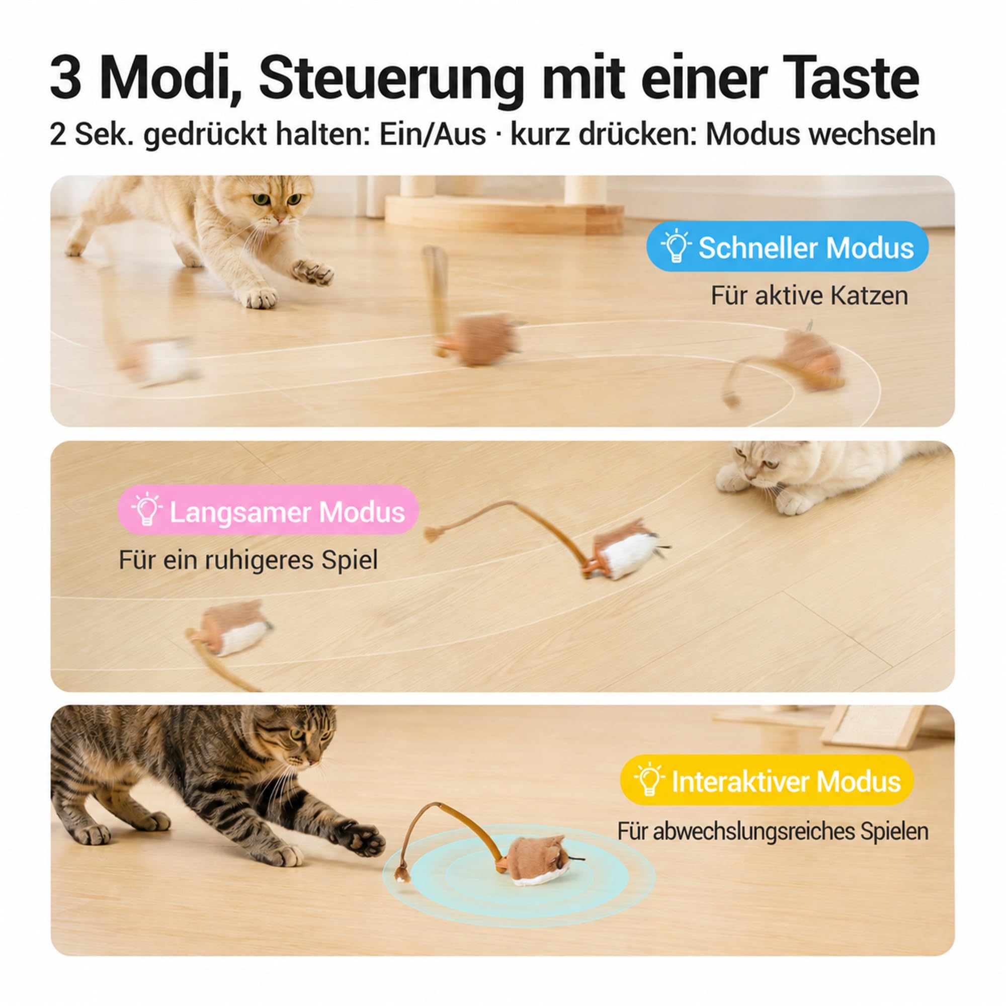 Potaroma elektrisches Katzenspielzeug, rollende Maus mit Katzenminze