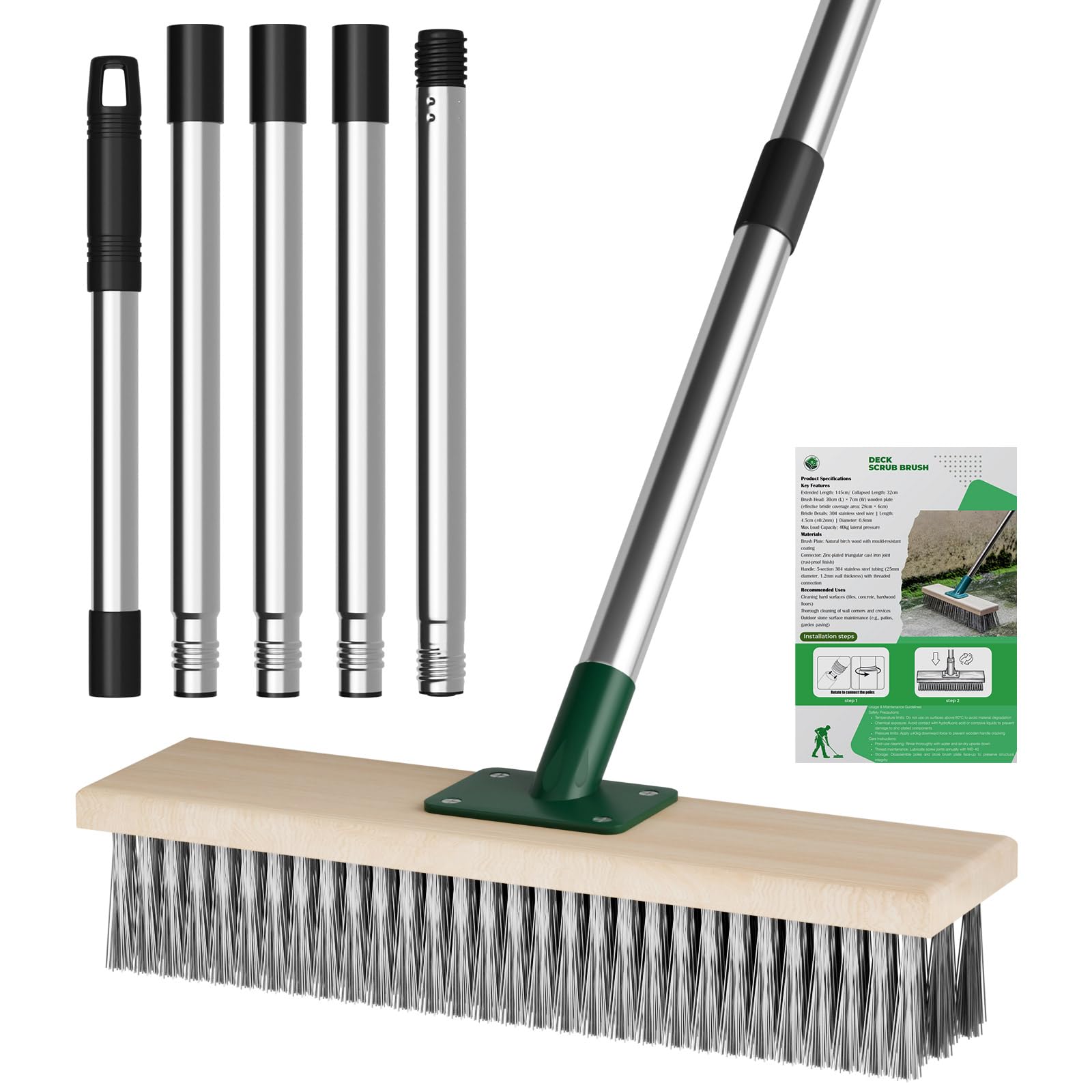 Balai Métallique Robuste avec Manche Télescopique 150cm pour Nettoyer Les algues de Mousse de Mauvaises Herbes sur Patio