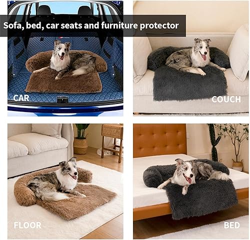 Miniatura 6 de WELLYELO Cama grande calmante para perro, sofá cama para perros y gatos grandes, tapete protector de muebles con funda lavable (41 x 37 x 6