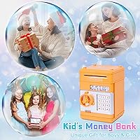 Vista 10 de Refasy - Alcancía electrónica con forma de cajero automático, para billetes y monedas, seguro para niños, regalo genial