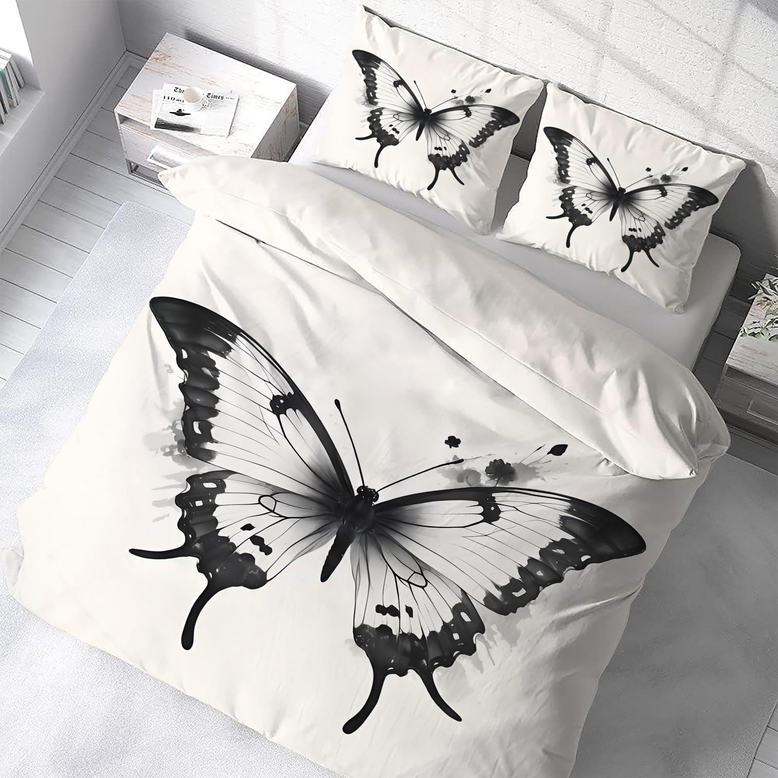 Parure de lit papillon 220x240 avec 2 taies d'oreiller en microfibre pour lit 2 personnes