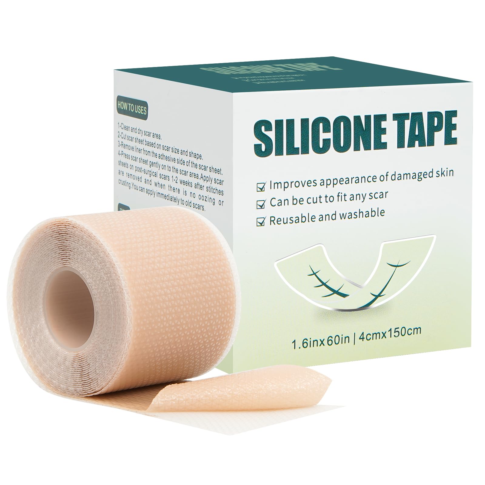 Silicone Scar Tape, Silicone Scar Sheets(1.6"X 59" Roll-1.5M), Silicone Scar Sheets for Face,Reusable Medical Grade Silicone Face Patches for Scars,