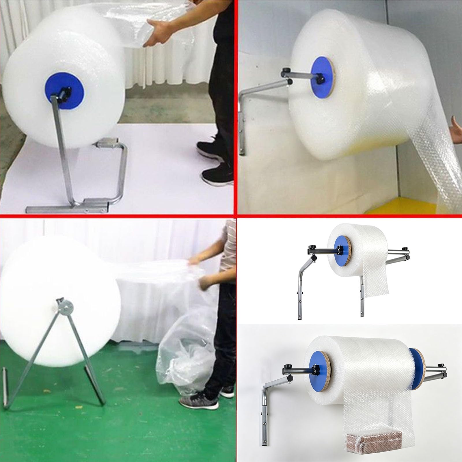 Dispensador de rollos de espuma de montaje en pared, soporte de amortiguación de burbujas para embalaje y envío, construcción de acero duradero para uso en almacén y fábrica