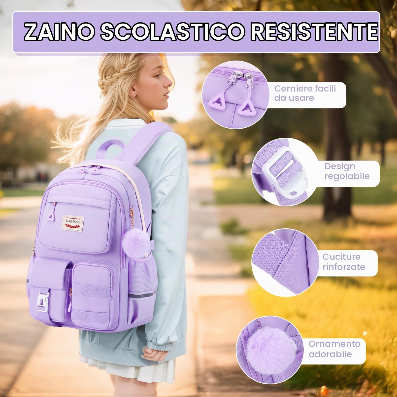 Amythe Zainetto Ragazza 2 pezzi, 29L Zaino Scuola con Borsa per la Spesa, Set Zaino Bambina Scuole Elementare e Medie, Zaini da Viaggio Casual per Adolescenti 10 e 18 anni