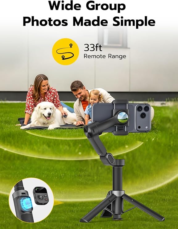 AOCHUAN 3-Axis Gimbal Stabilizer for iPhone w/360 Face Tracking, Smartphone Gimbal w/One-Tap Open Tripod, Gesture Control, Phone Stabilizer w/Magnetic Remote Control & 20 Extension Rod,Smart X3